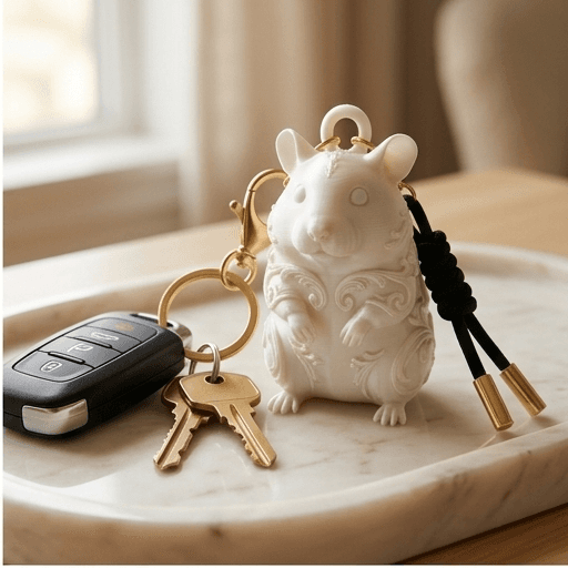 Golden hamster Renaissance Portrait Keychain (Pearl White) 2