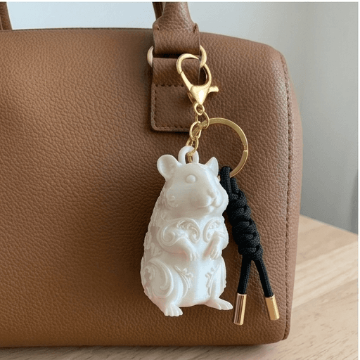 Golden hamster Renaissance Portrait Keychain (Pearl White) 3