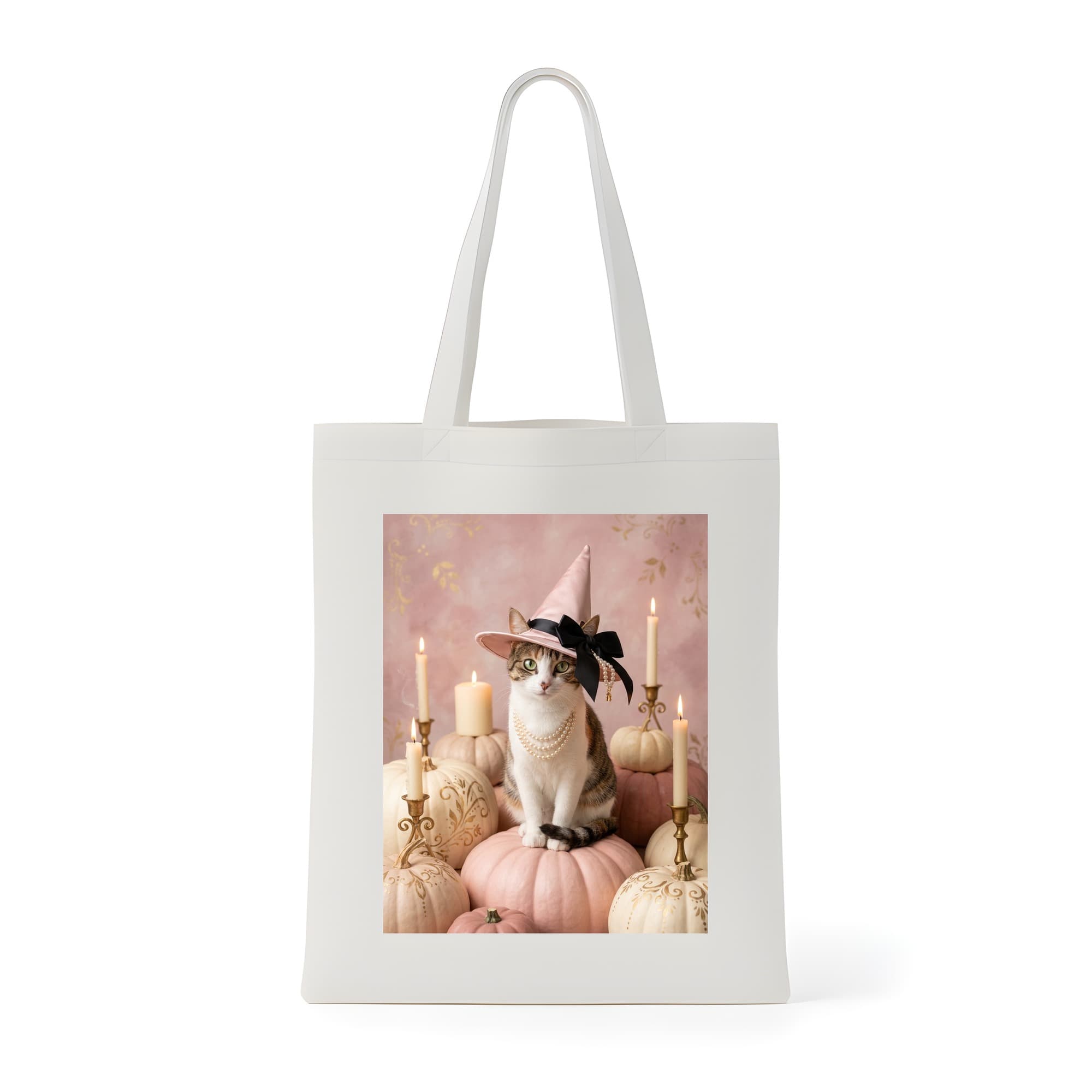 mixed breed cat Pumpkin & Candlelight Oil-Painting Halloween Tote Bag