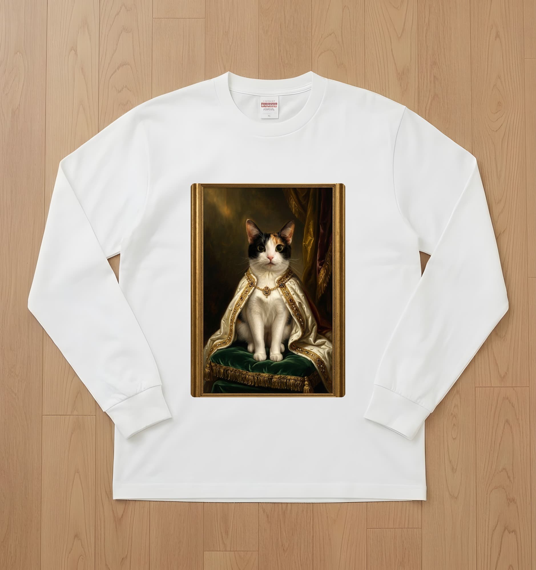 ジャパニーズボブテイルのルネサンス肖像画長袖Tシャツ(ホワイト)