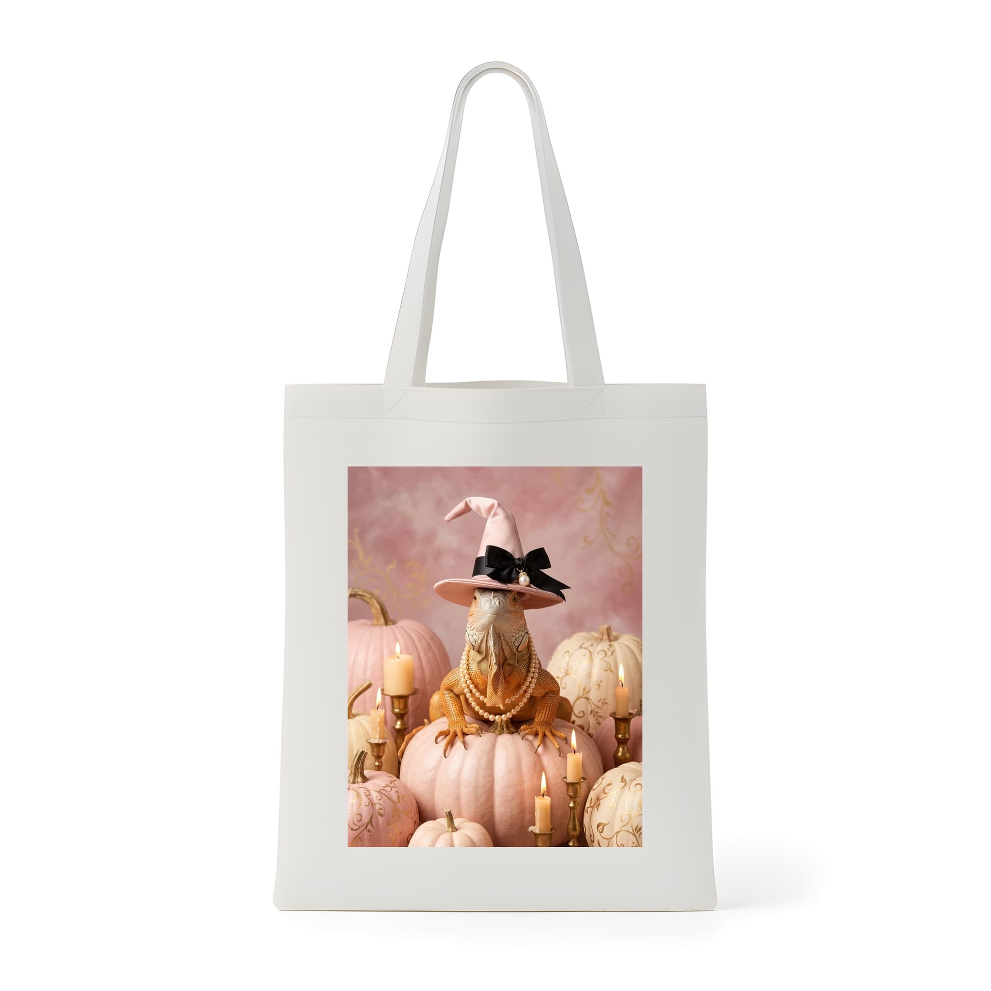 Red Iguana Pumpkin & Candlelight Oil-Painting Halloween Tote Bag