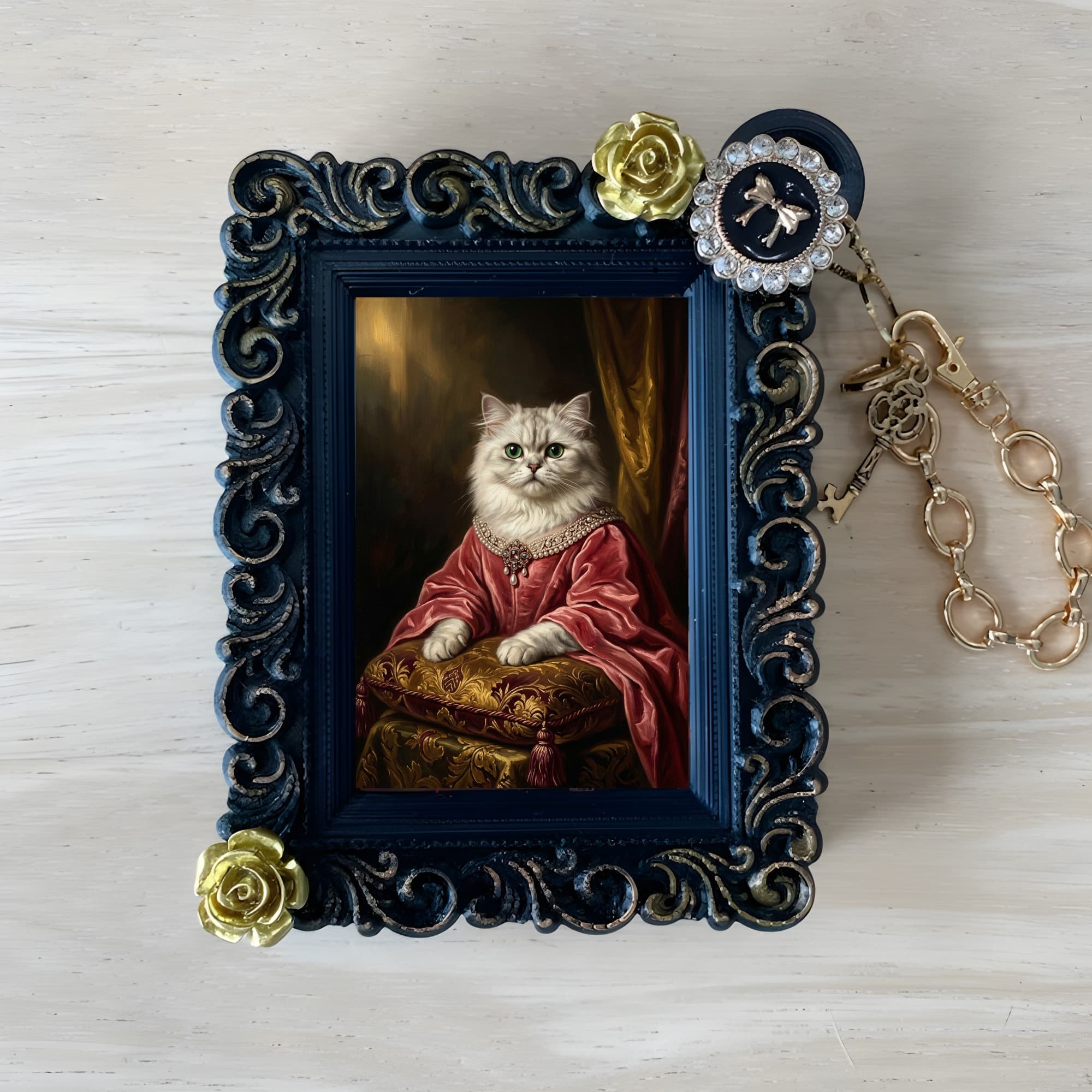 Chinchilla Persian Renaissance Portrait Bag Charm (Black)