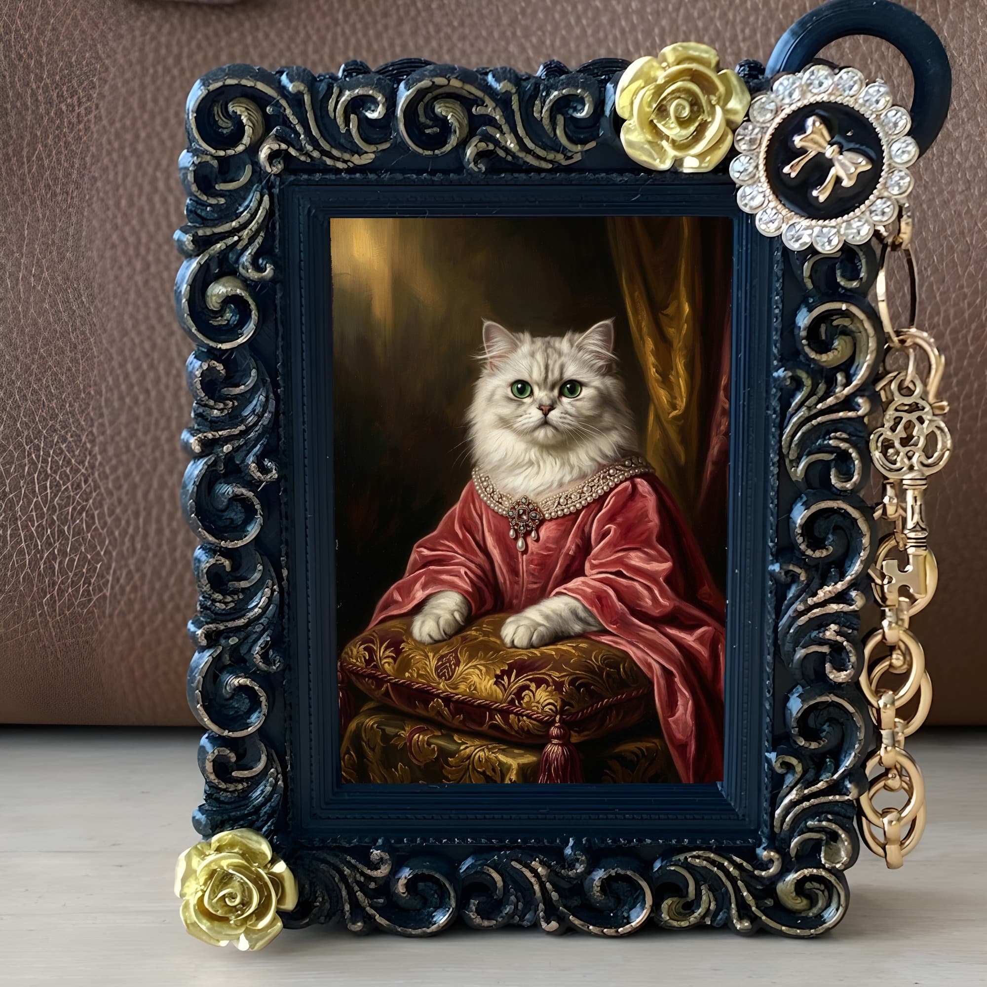 Chinchilla Persian Renaissance Portrait Bag Charm (Black) 2