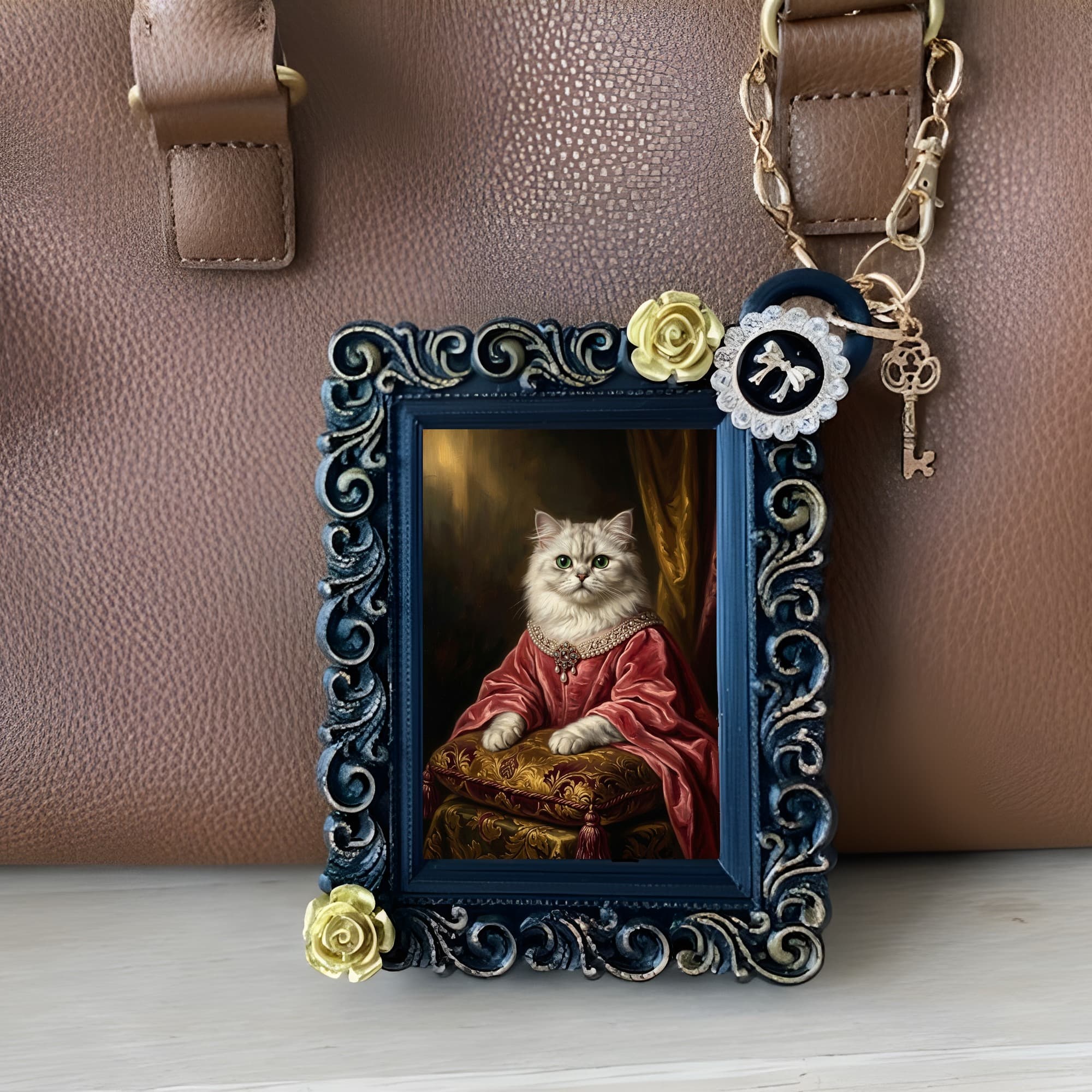 Chinchilla Persian Renaissance Portrait Bag Charm (Black) 3