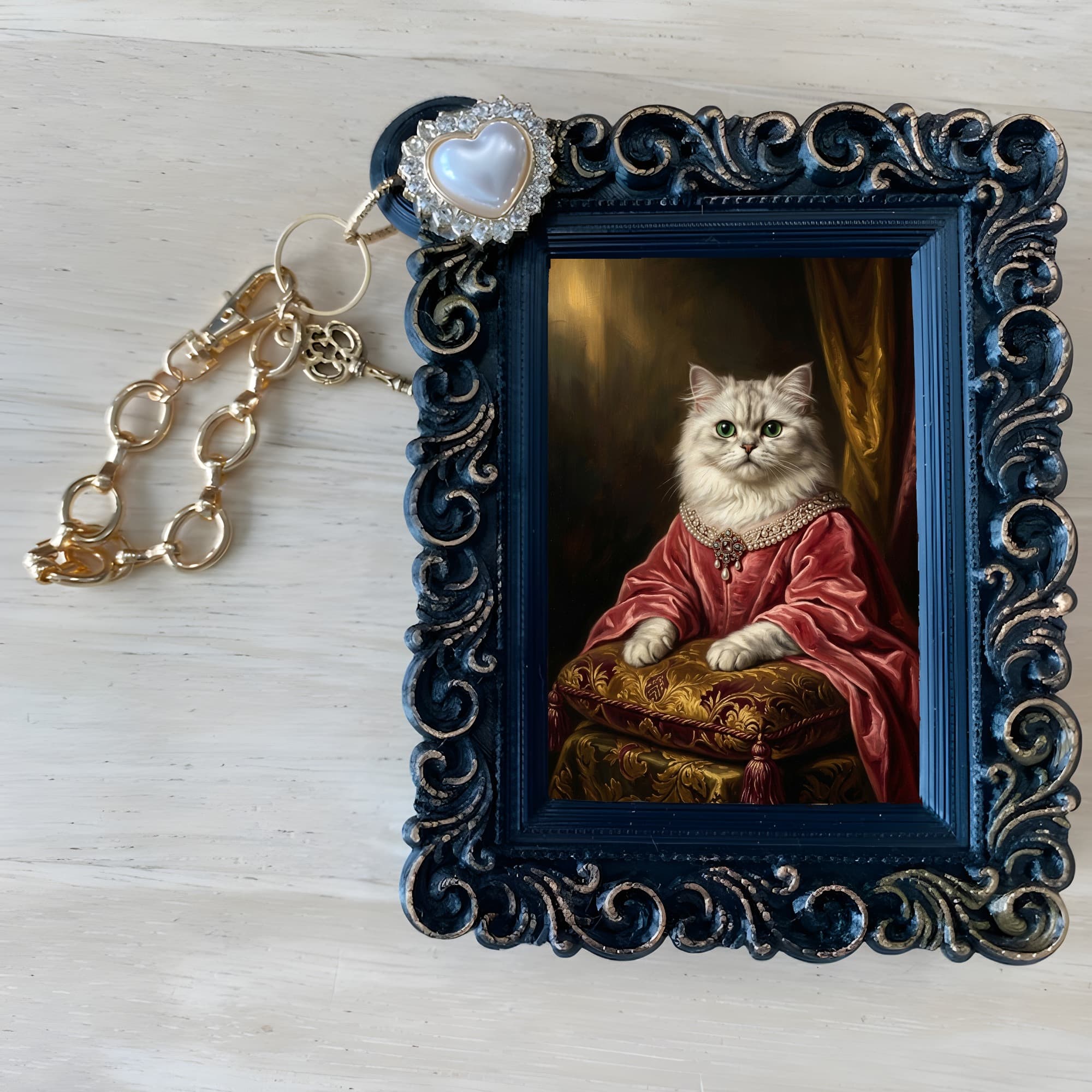 Chinchilla Persian Renaissance Portrait Bag Charm (Black) 4
