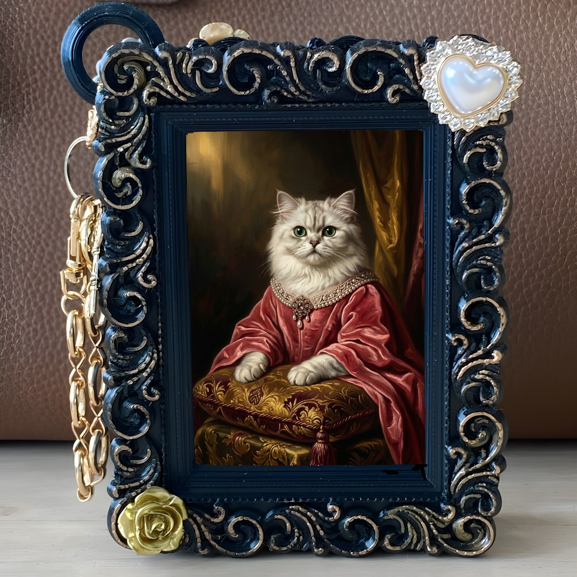 Chinchilla Persian Renaissance Portrait Bag Charm (Black) 5