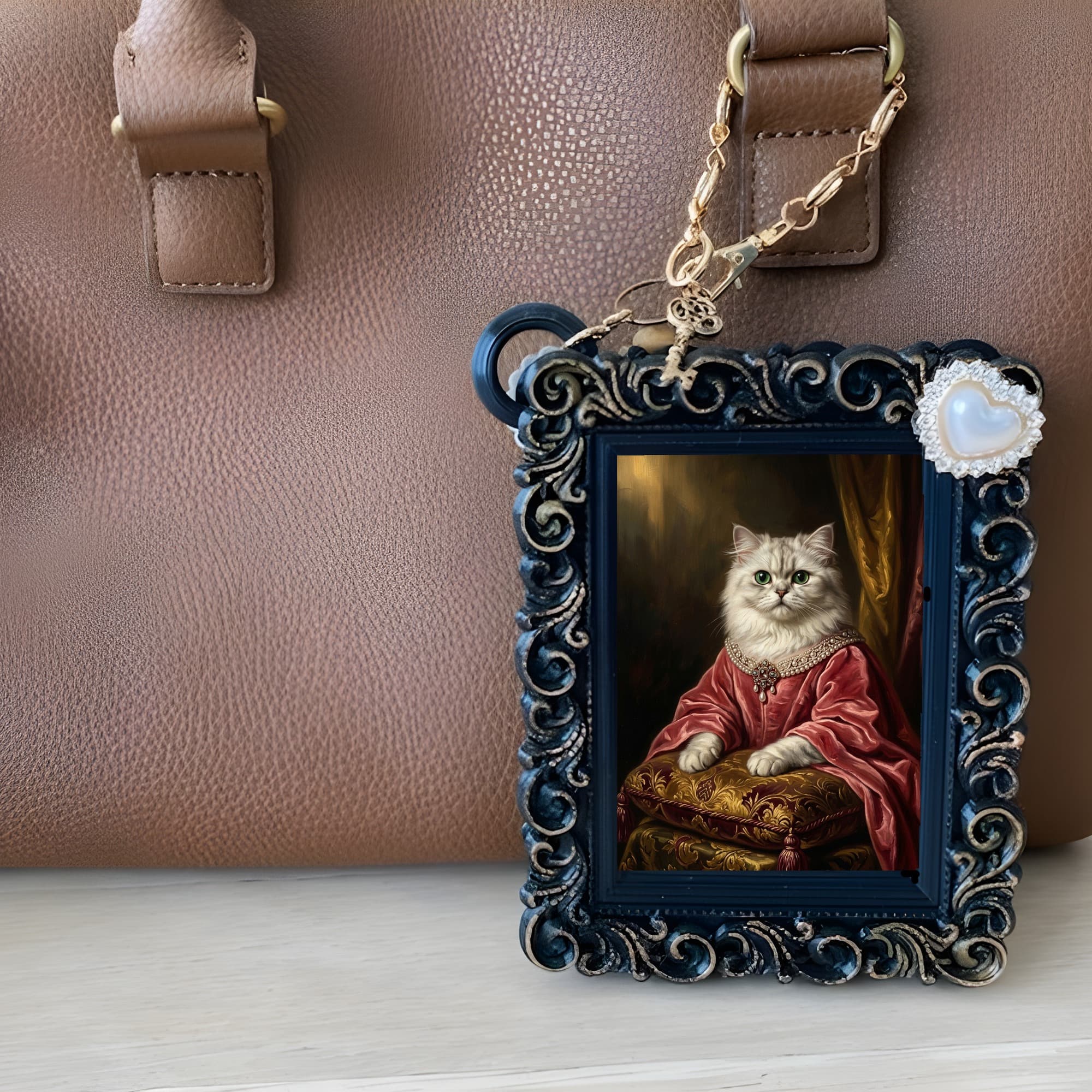 Chinchilla Persian Renaissance Portrait Bag Charm (Black) 6