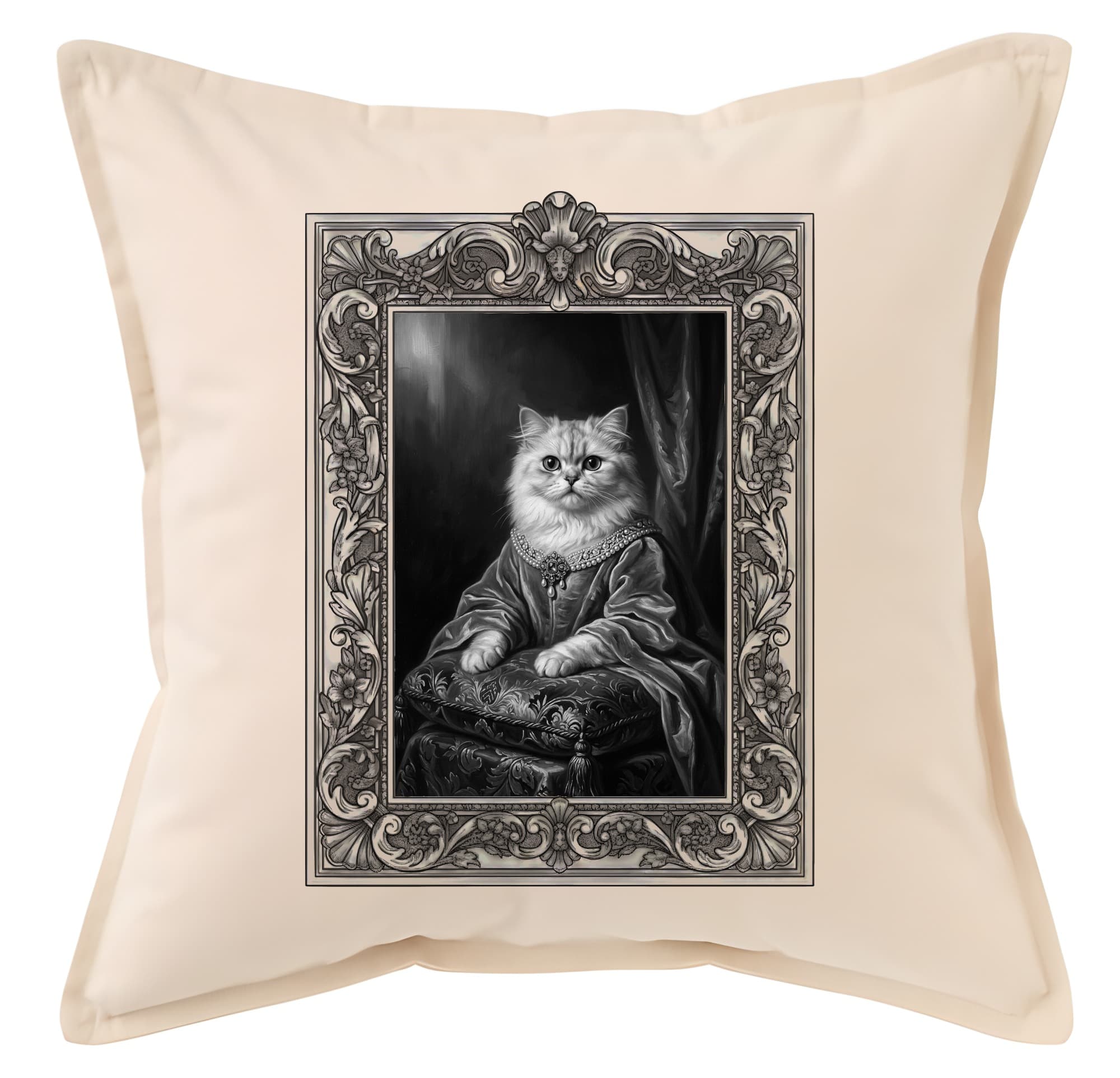 Chinchilla Persian Renaissance Portrait Throw Cushion (Framed Design)