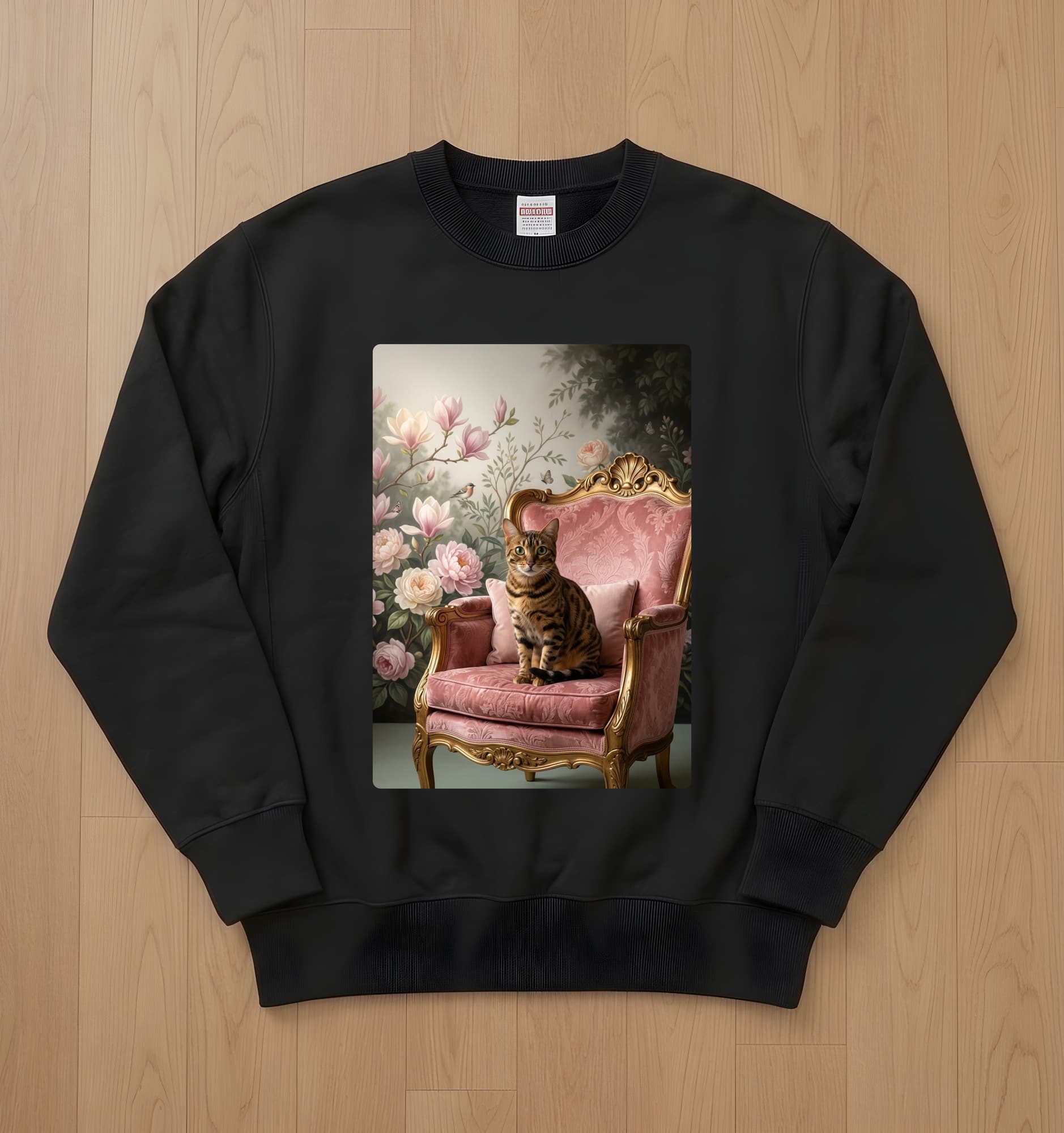 Bengal Shabby Pink Oil-Painting Rococo Sweatshirt (Black)