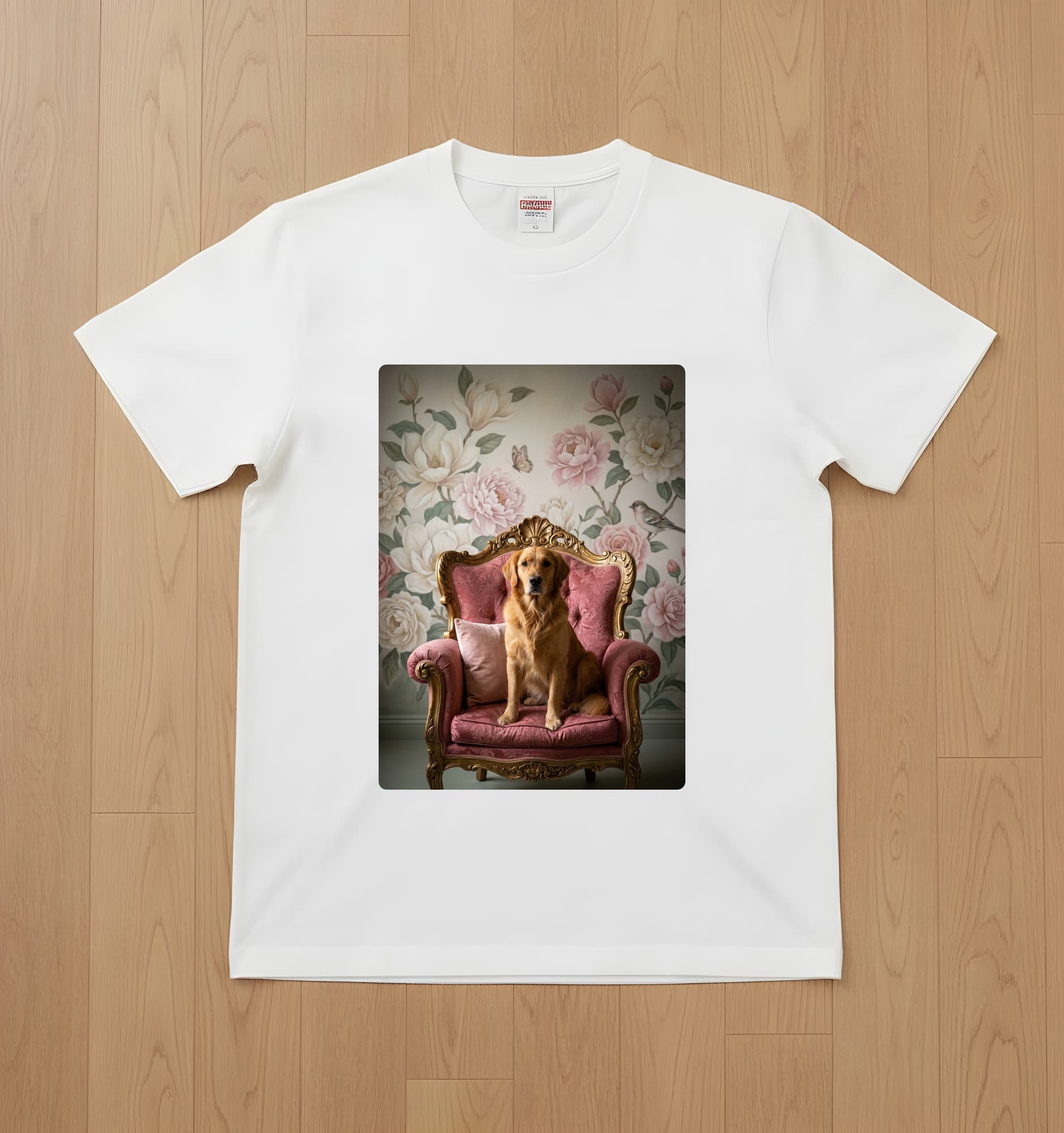 golden retriever Shabby Pink Oil-Painting Rococo T-Shirt (White)