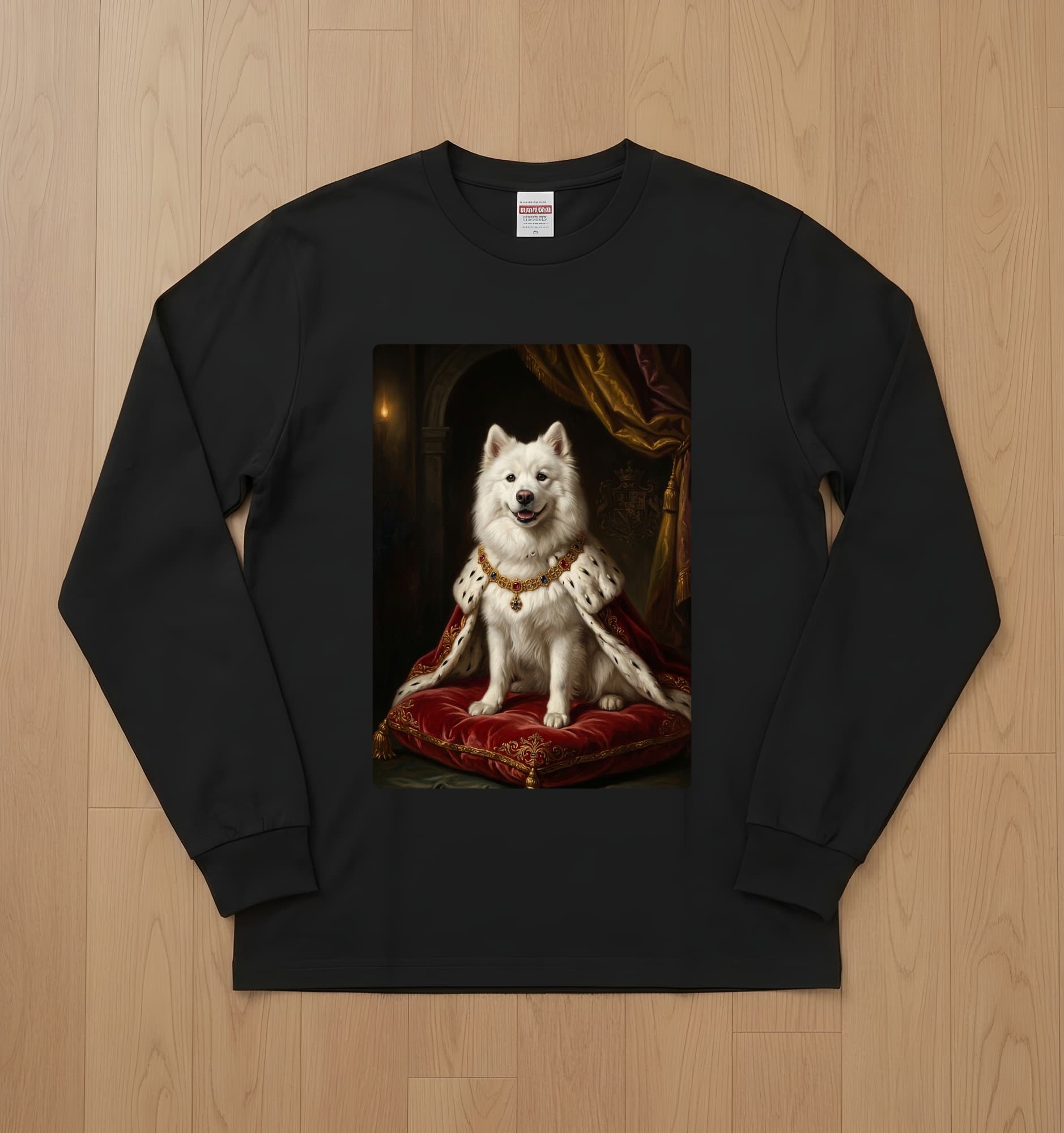サモエドのルネサンス肖像画長袖Tシャツ(ブラック)
