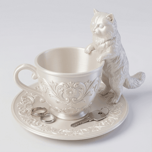 Chinchilla Persian Renaissance Portrait Trinket Tray (Pearl White)