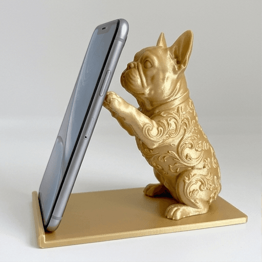 フレンチブルドッグのルネサンス肖像画スマホスタンド(シルクゴールド)