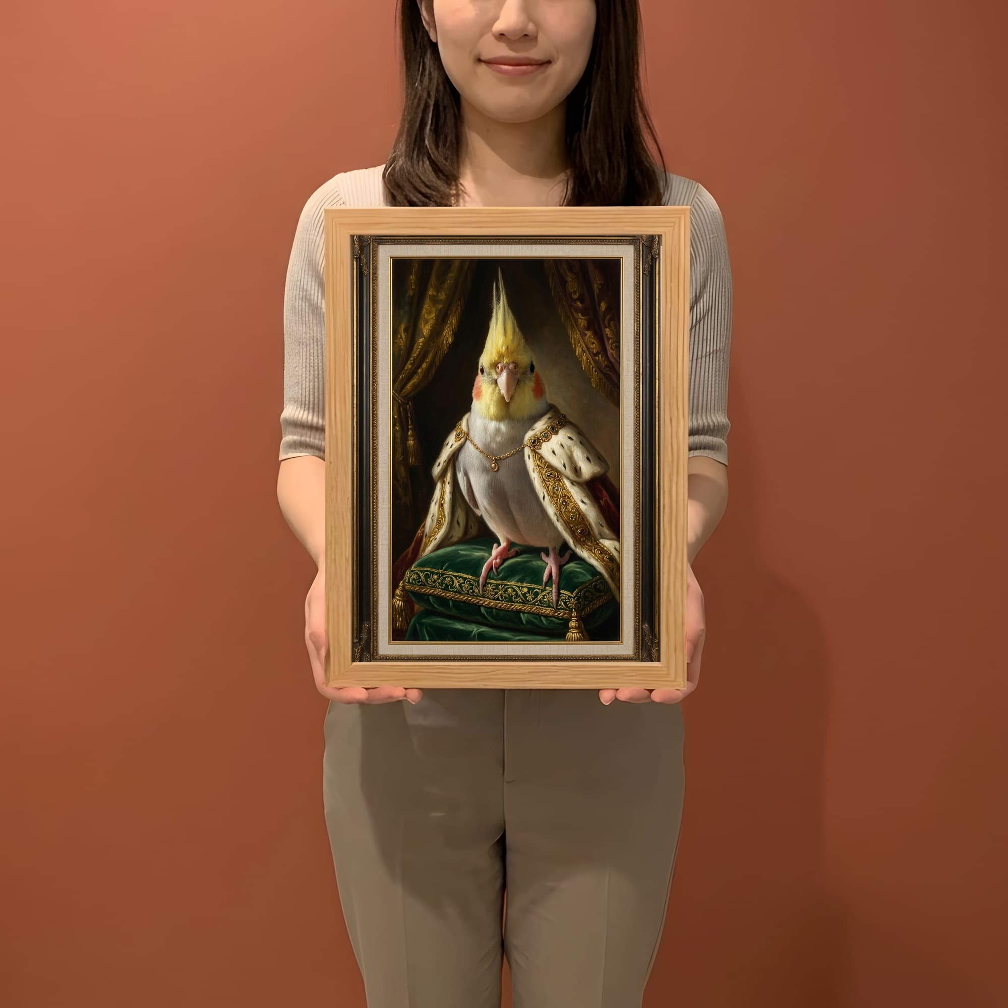 オカメインコのルネサンス肖像画額装プリント(A4サイズ) 2