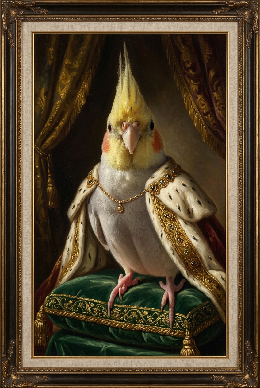 オカメインコのルネサンス肖像画額装プリント(A4サイズ) 4