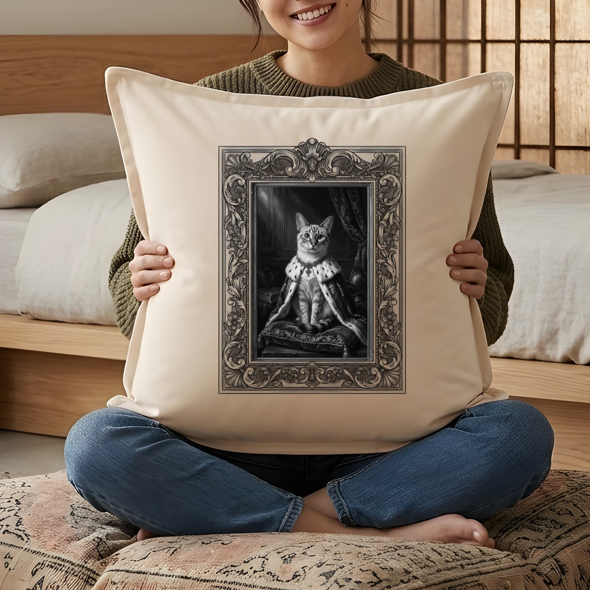 Balinese Renaissance Portrait Throw Cushion (Framed Design) 3