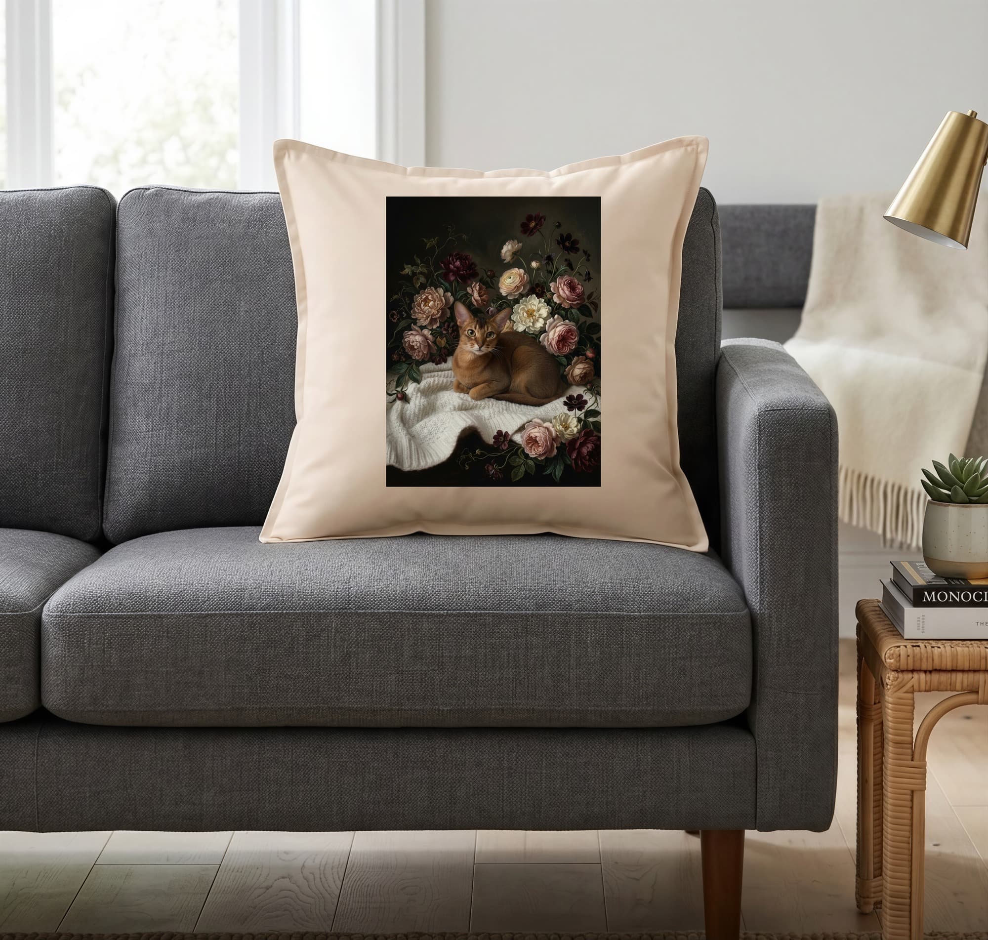 Abyssinian Floral Oil-Painting Floral Cushion 2