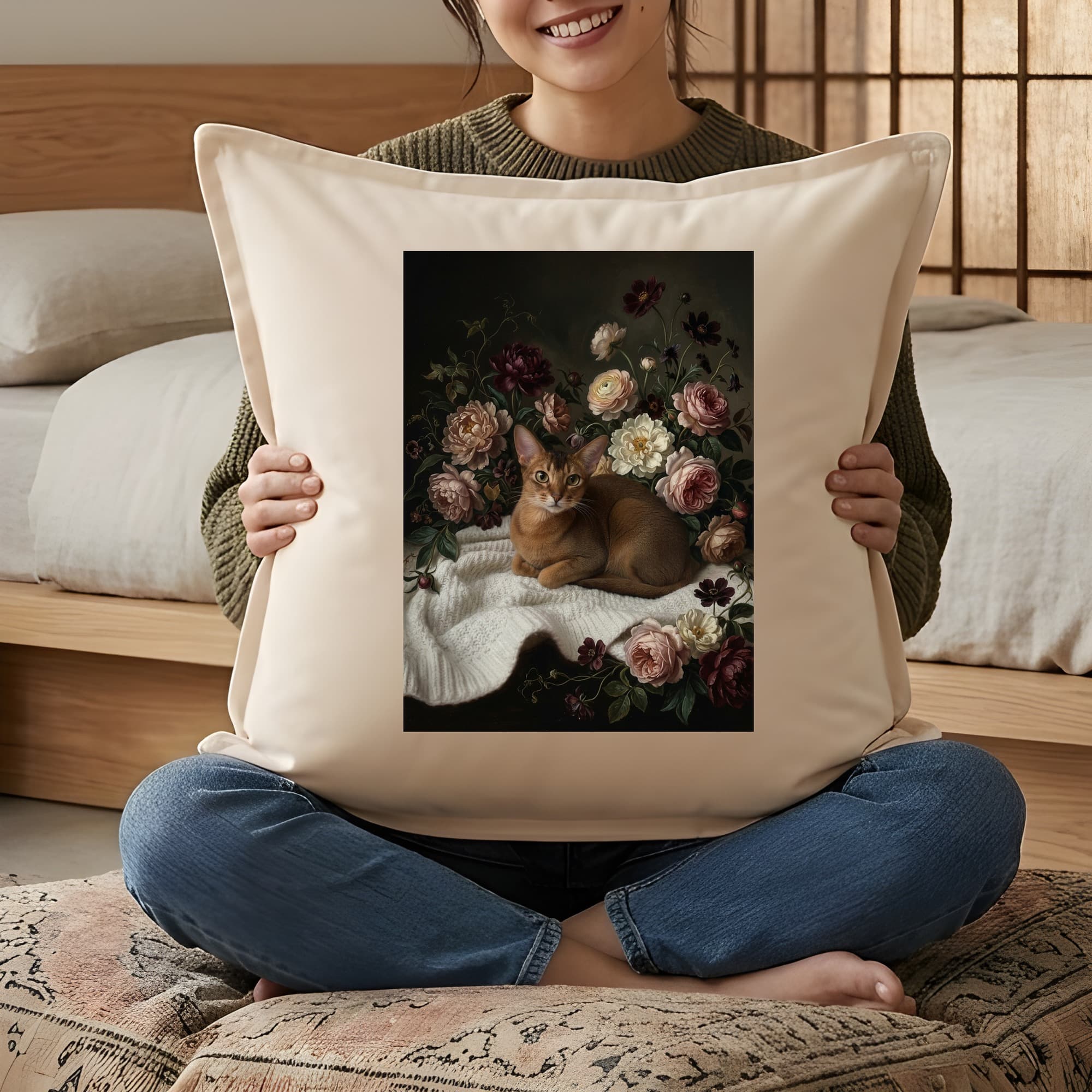 Abyssinian Floral Oil-Painting Floral Cushion 3
