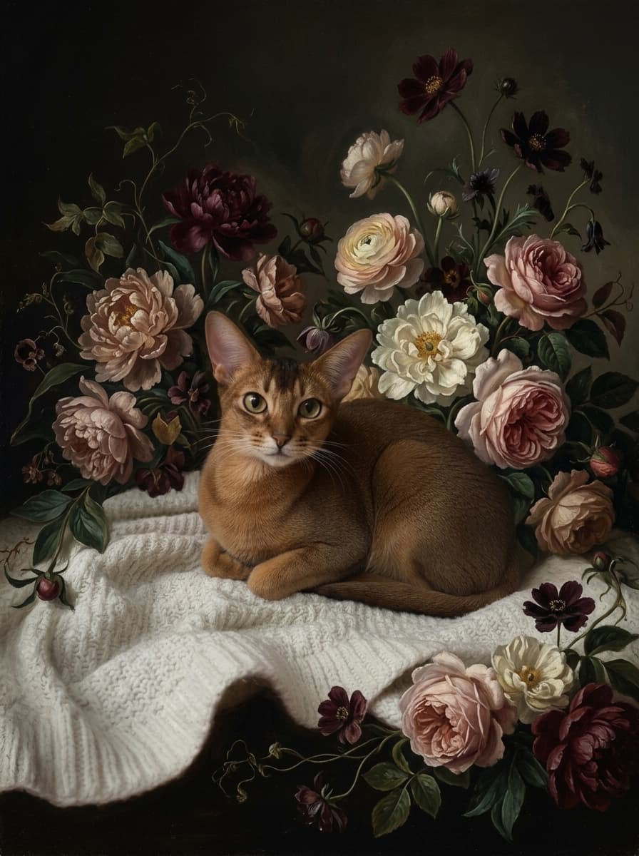 アビシニアンの花の油絵風アート花柄額装プリント(A4金縁) 4