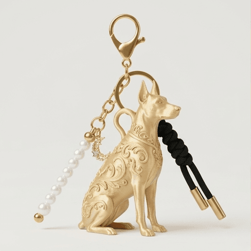 Doberman Renaissance Portrait Keychain (Silky Gold)