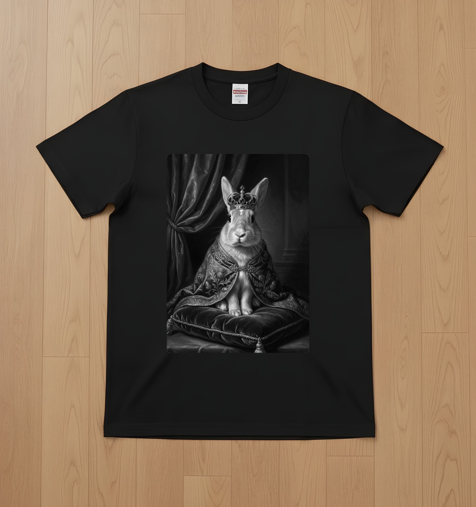 Palomino rabbit Renaissance Portrait T-Shirt (Black, Monochrome Print, No Frame)