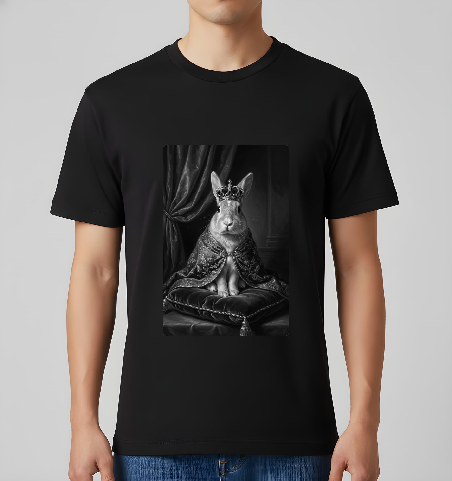Palomino rabbit Renaissance Portrait T-Shirt (Black, Monochrome Print, No Frame) 3