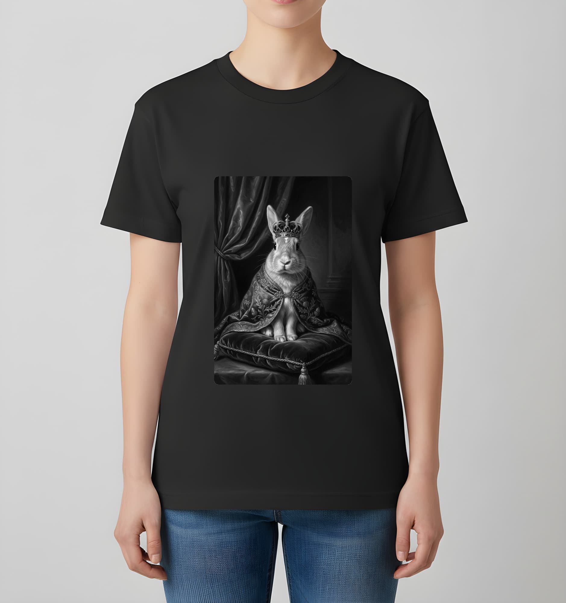 Palomino rabbit Renaissance Portrait T-Shirt (Black, Monochrome Print, No Frame) 4