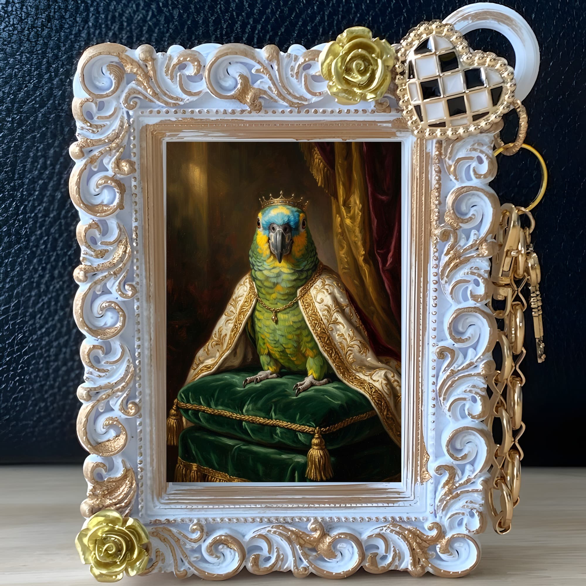 アオボウシインコのルネサンス肖像画バッグチャーム(ホワイト) 2