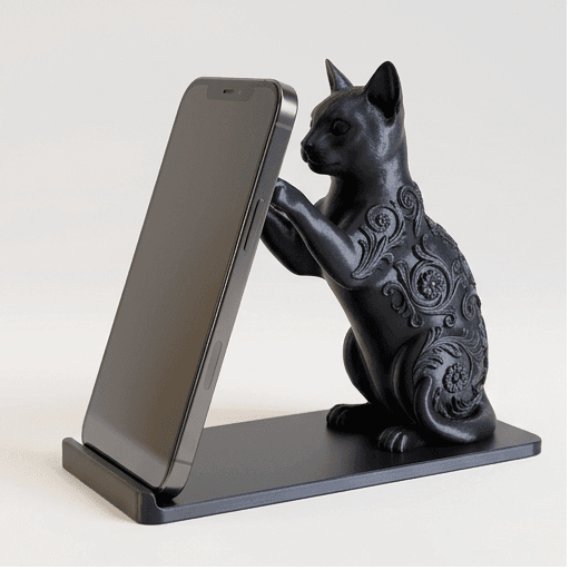 オシキャットのルネサンス肖像画スマホスタンド(シルクブラック)