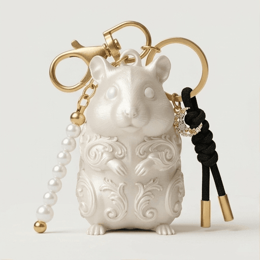 Djungarian hamster Renaissance Portrait Keychain (Pearl White)