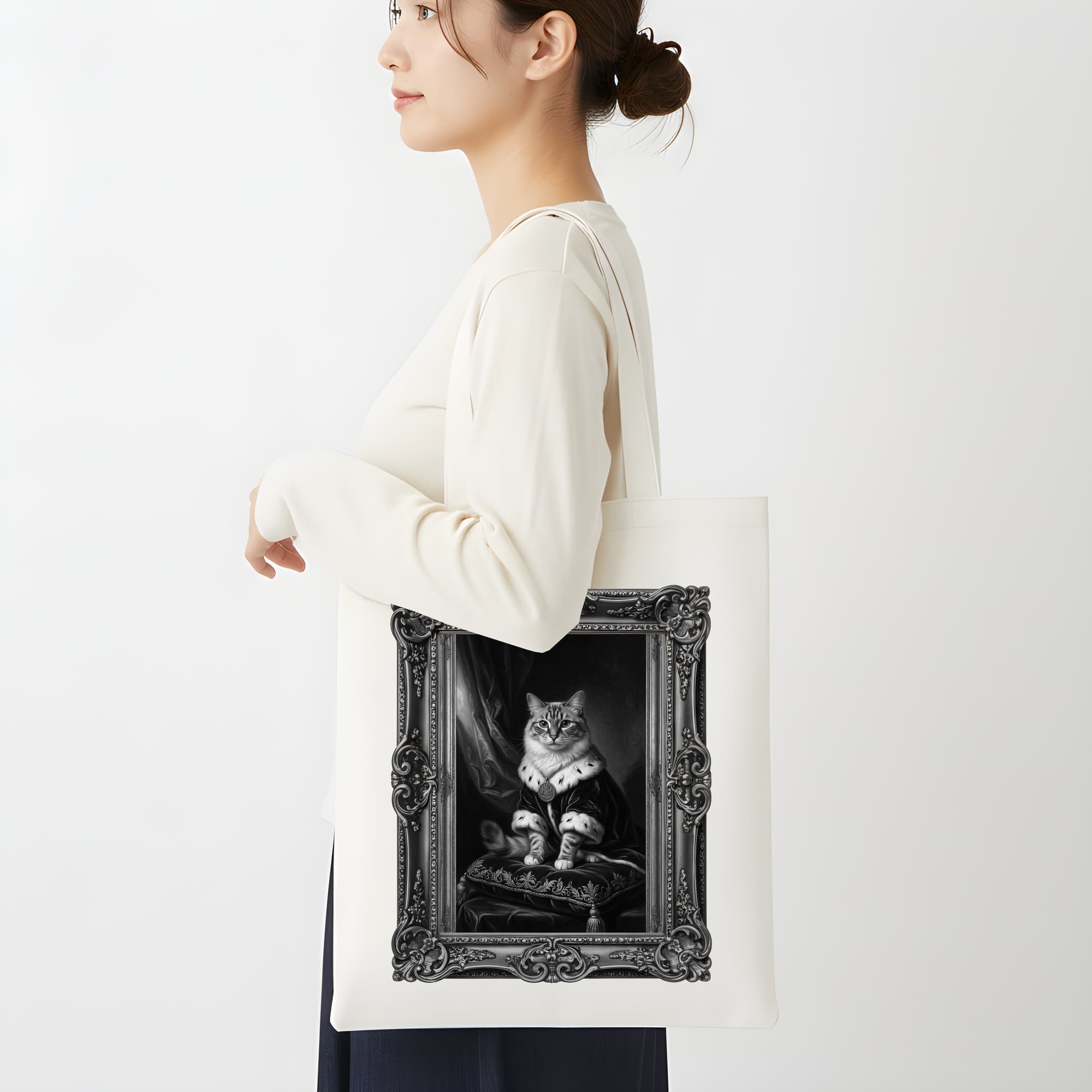 Ragdoll Renaissance Portrait Tote Bag (Monochrome Print, Framed Design) 2