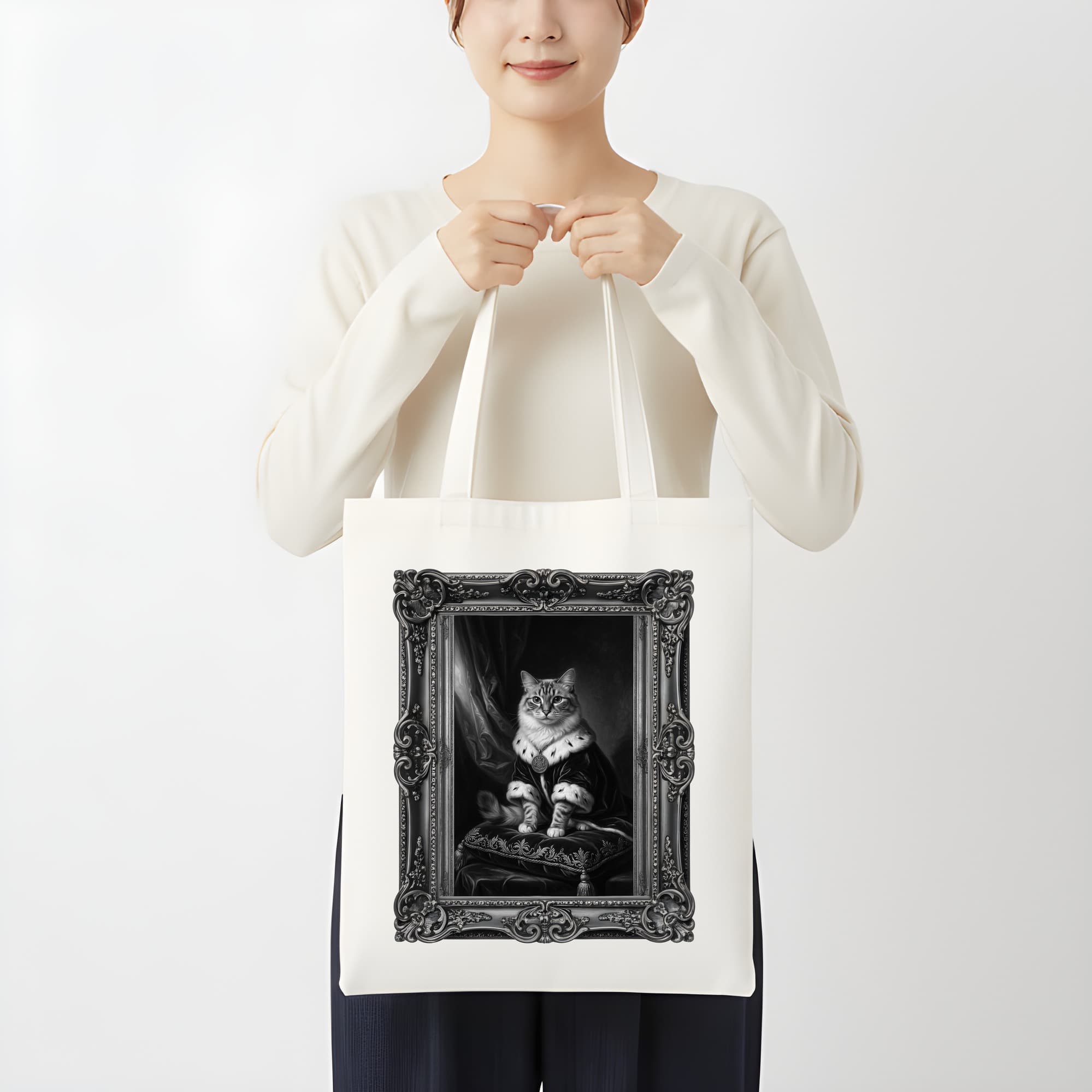 Ragdoll Renaissance Portrait Tote Bag (Monochrome Print, Framed Design) 3