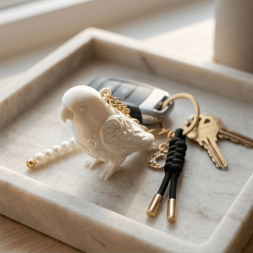 Lovebird Renaissance Portrait Keychain (Pearl White) 2