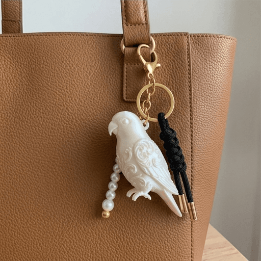 Lovebird Renaissance Portrait Keychain (Pearl White) 3