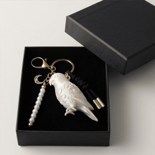 Lovebird Renaissance Portrait Keychain (Pearl White) 4