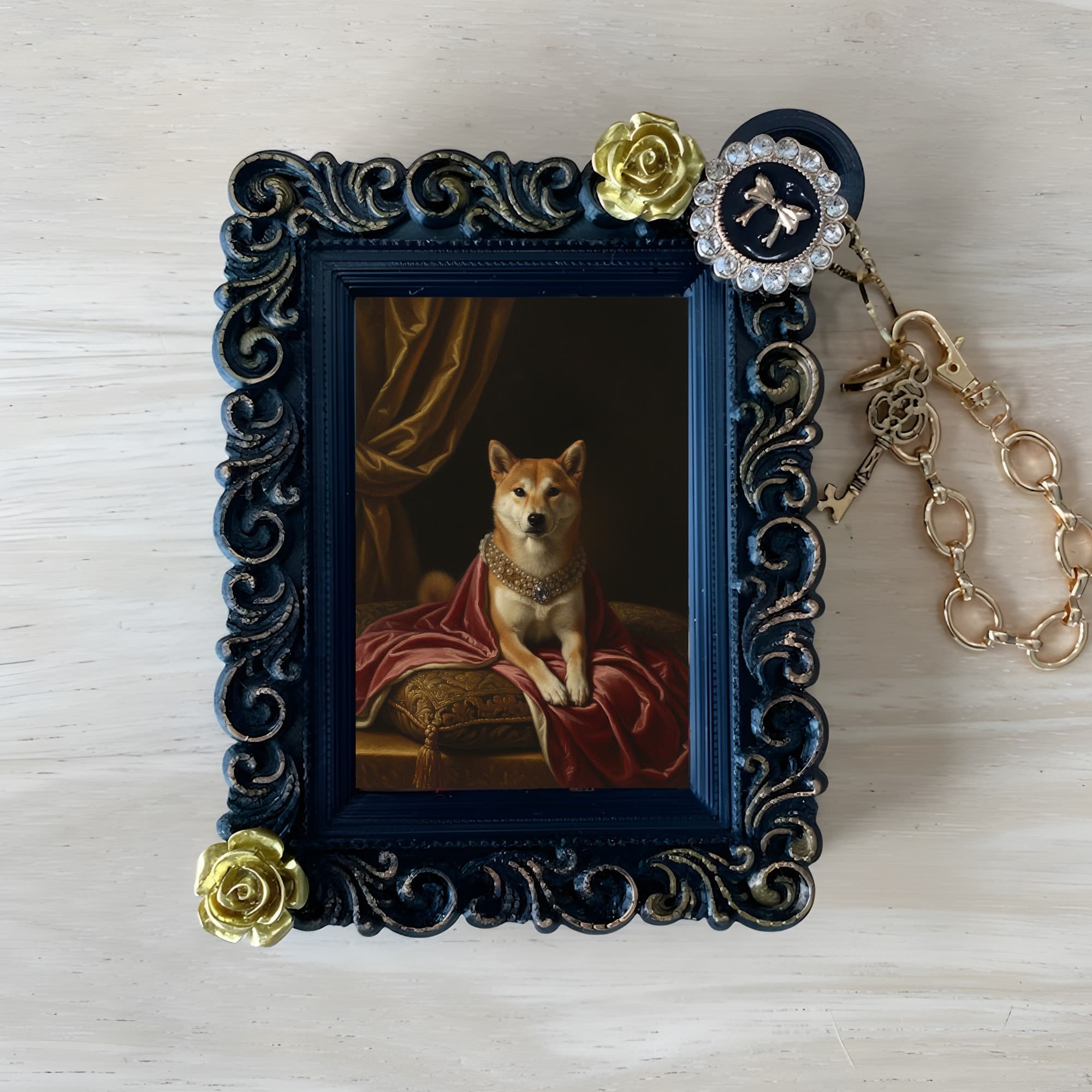 Shiba Inu Renaissance Portrait Bag Charm (Black)