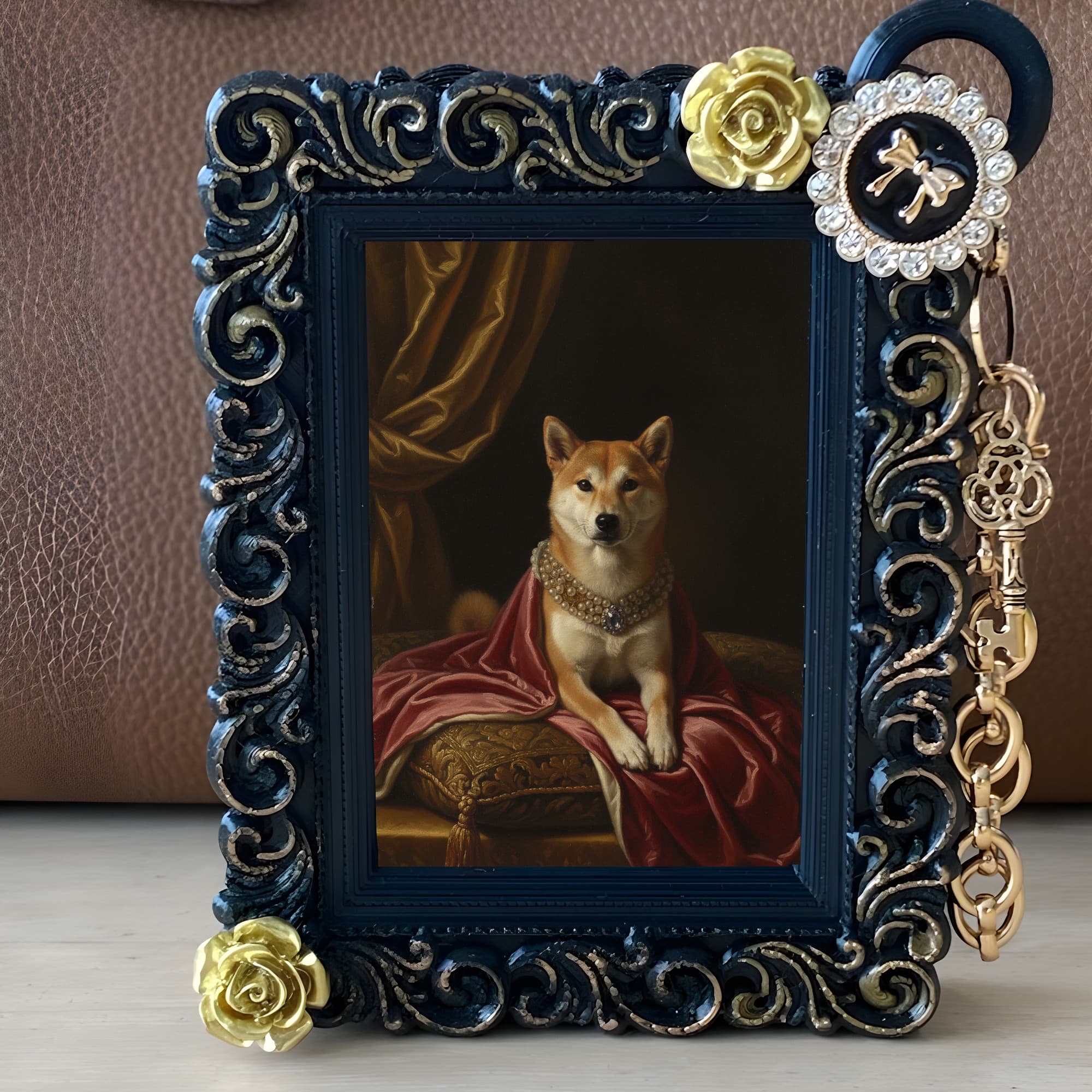 Shiba Inu Renaissance Portrait Bag Charm (Black) 2