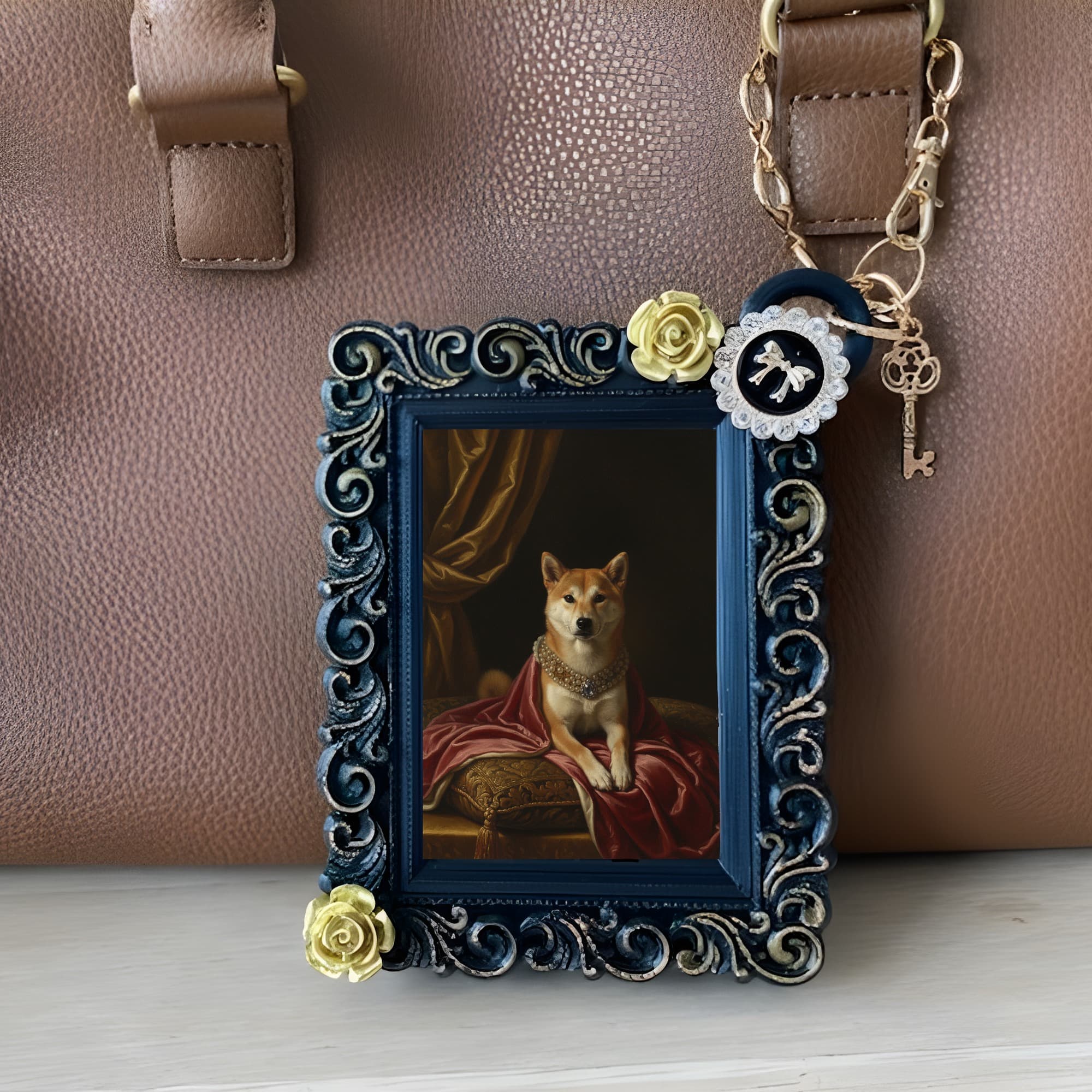 Shiba Inu Renaissance Portrait Bag Charm (Black) 3