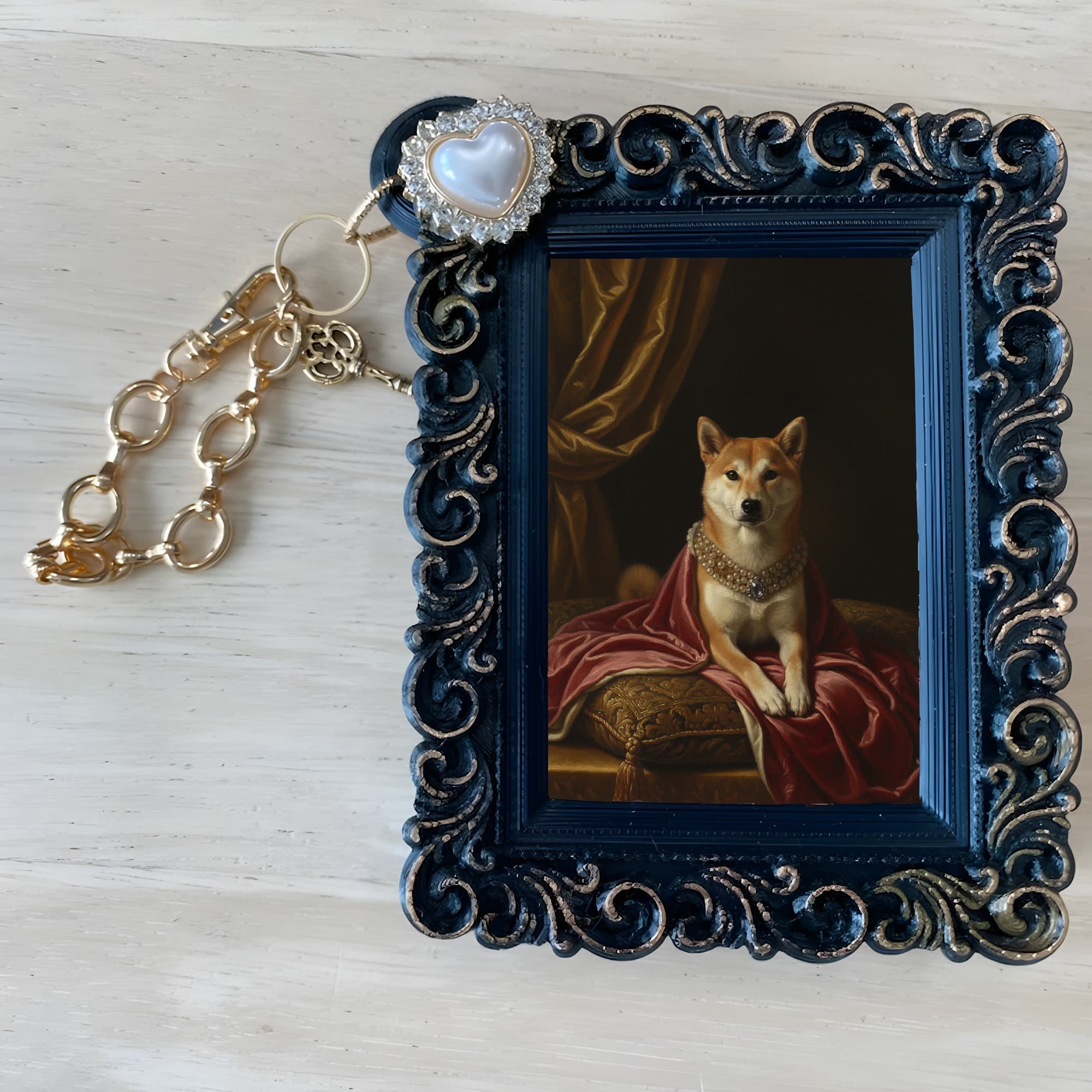 Shiba Inu Renaissance Portrait Bag Charm (Black) 4