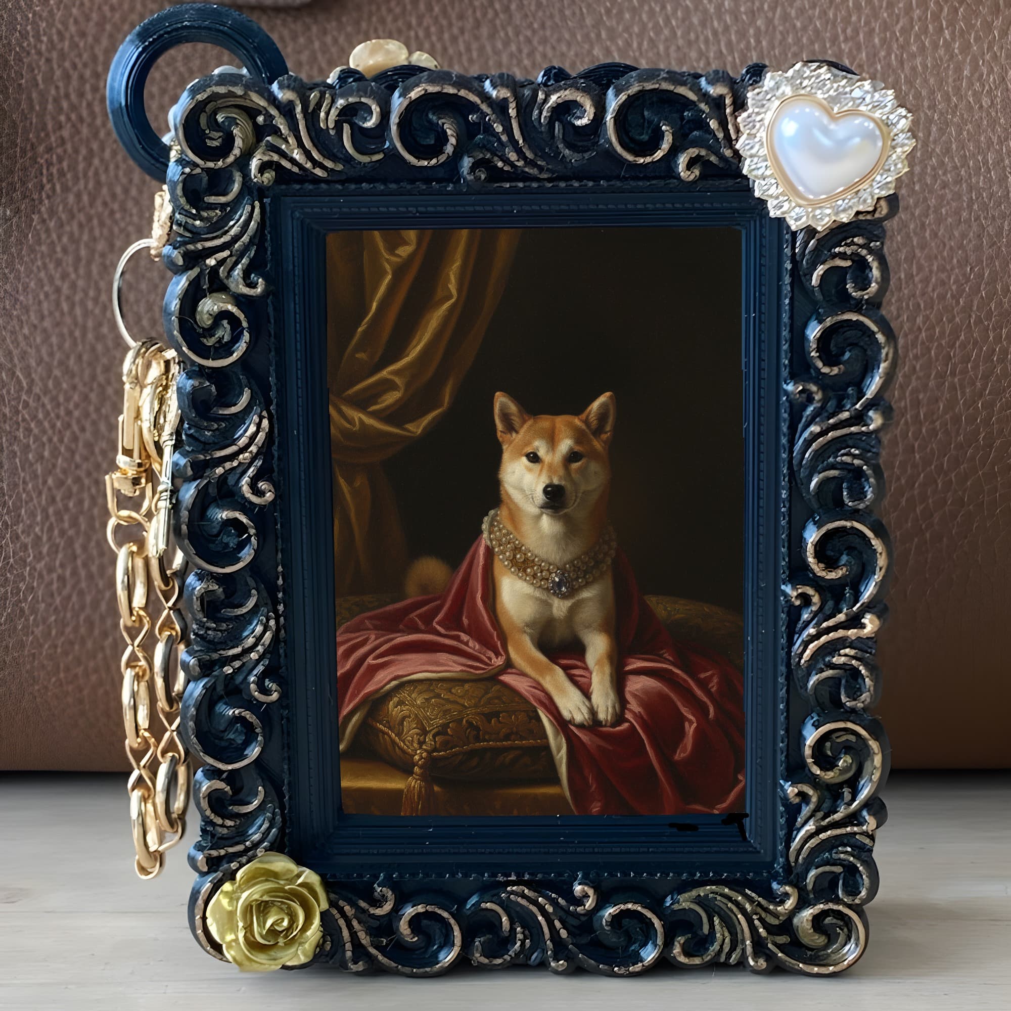 Shiba Inu Renaissance Portrait Bag Charm (Black) 5