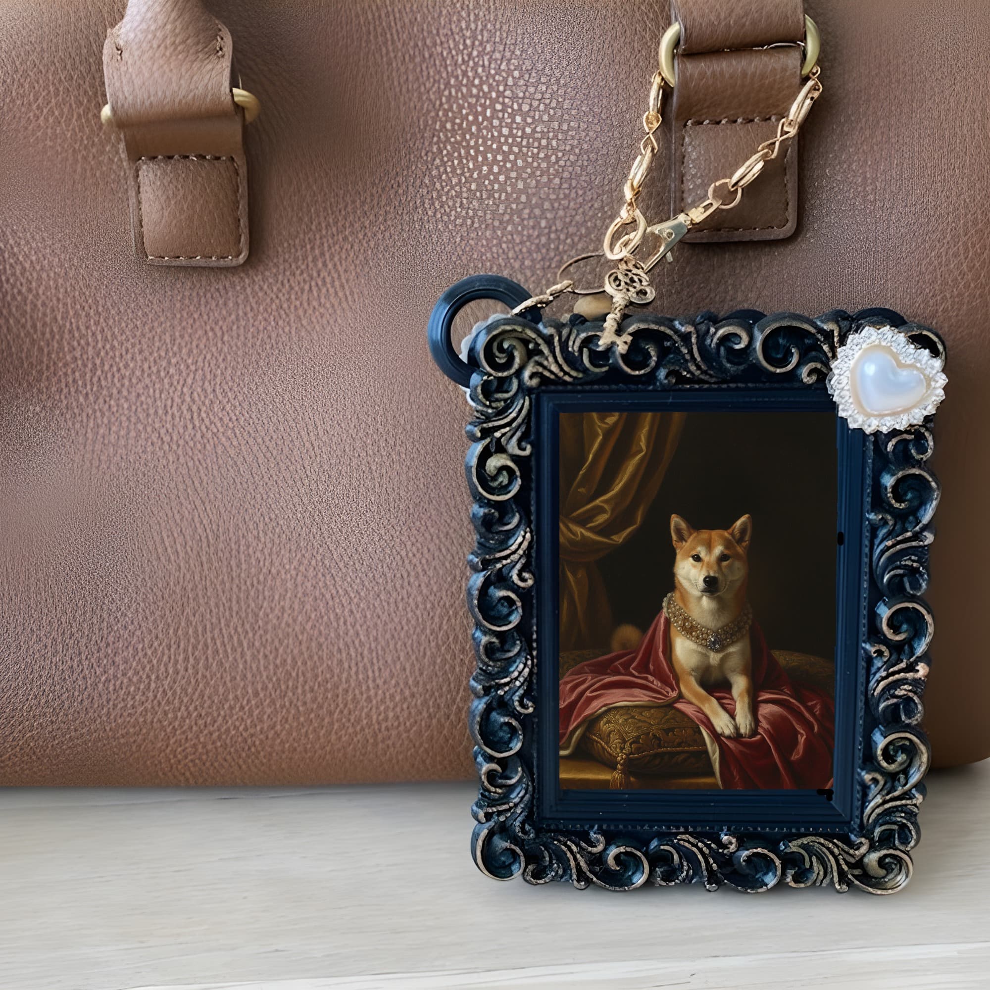 Shiba Inu Renaissance Portrait Bag Charm (Black) 6