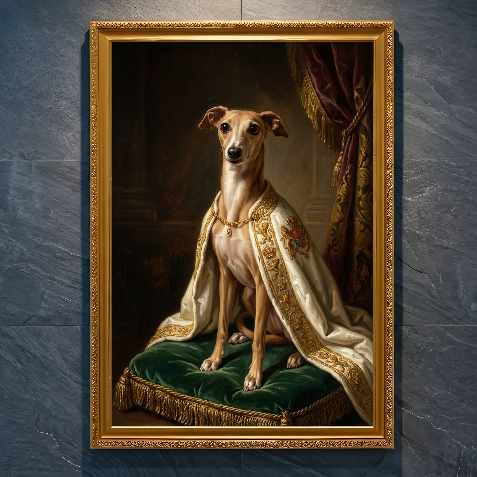 Italian greyhound Renaissance Portrait Framed Art Print (A4 Gold)