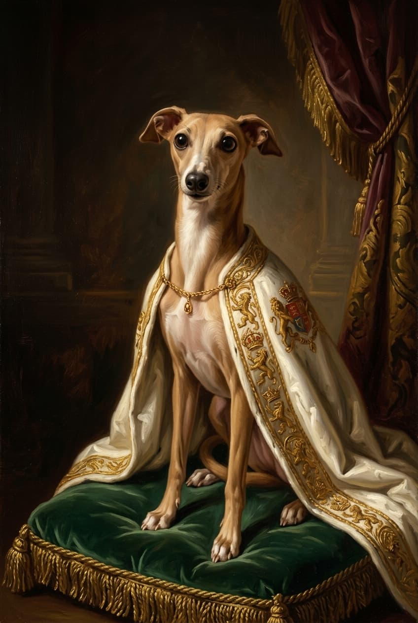 Italian greyhound Renaissance Portrait Framed Art Print (A4 Gold) 4