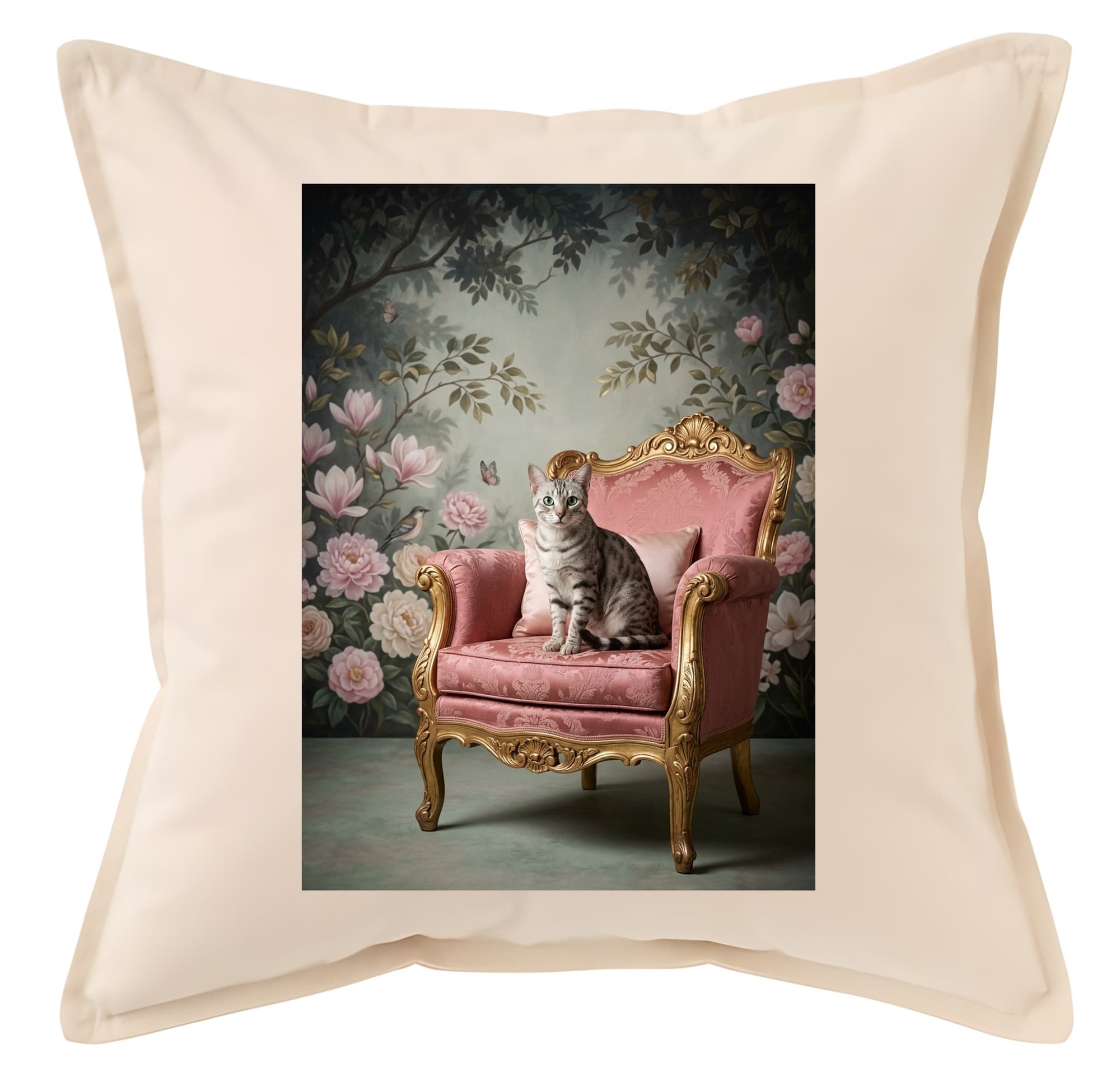Egyptian Mau Shabby Pink Oil-Painting Rococo Cushion