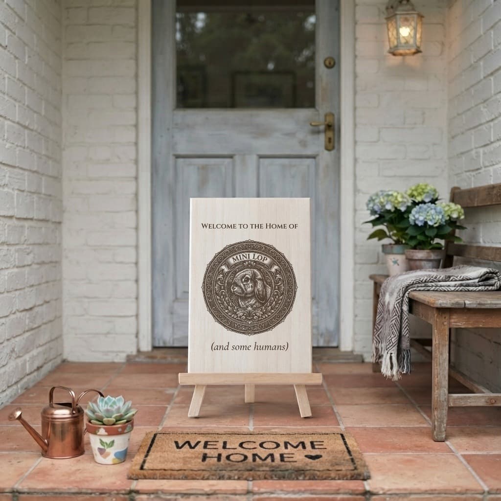 Mini Lop Renaissance Portrait Wooden Welcome Board 2