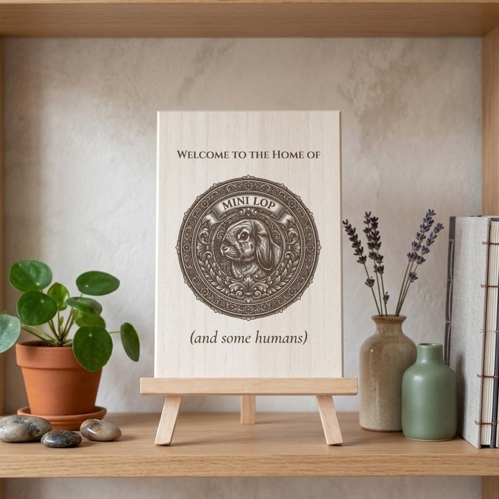 Mini Lop Renaissance Portrait Wooden Welcome Board 3