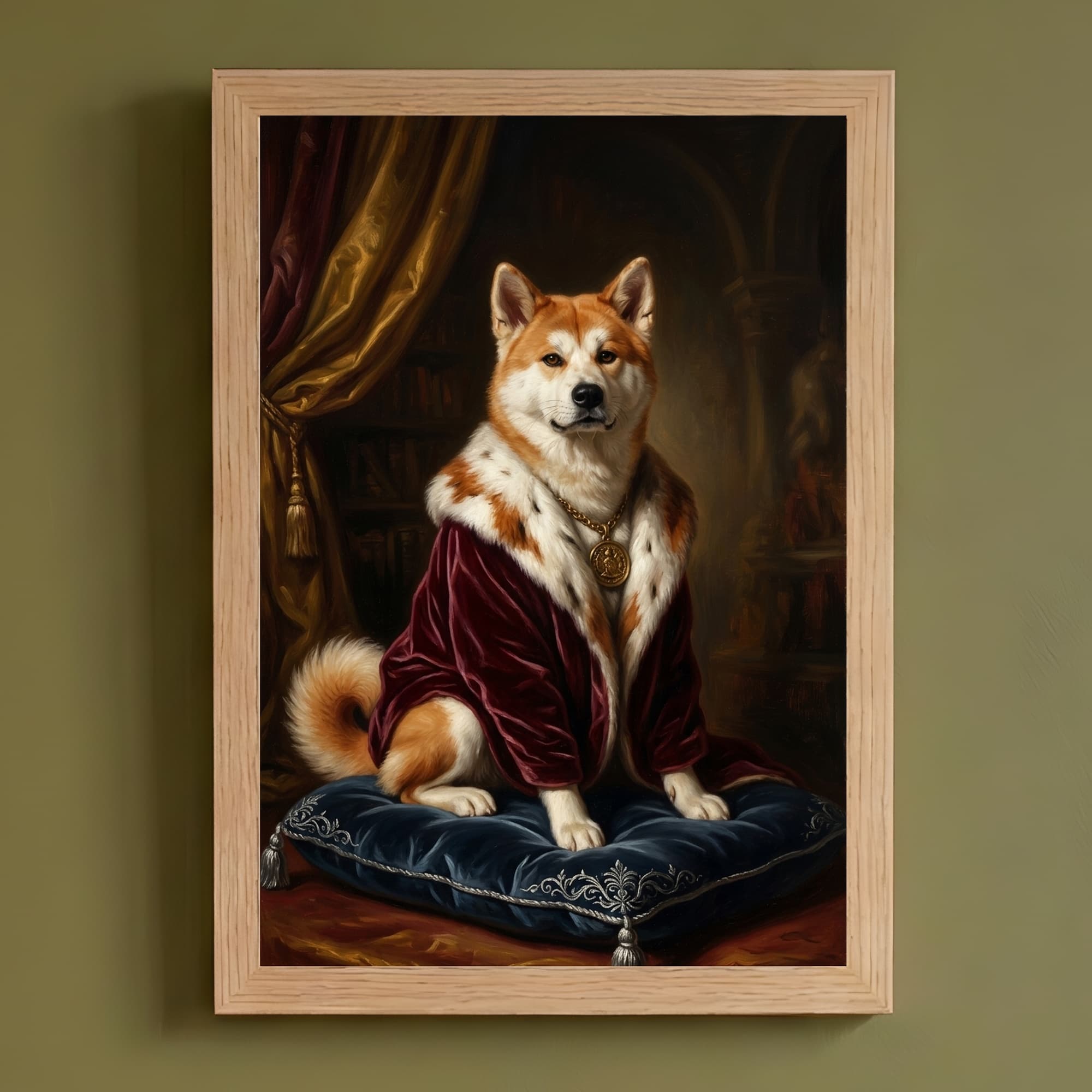 秋田犬のルネサンス肖像画額装プリント(A4サイズ)