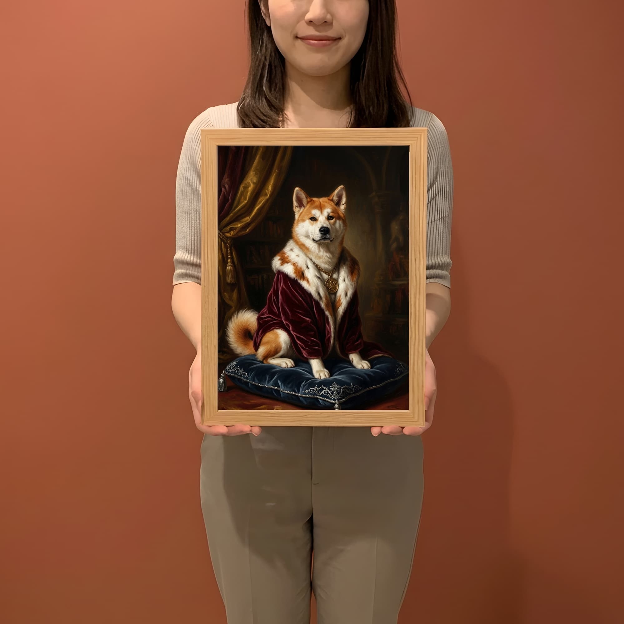 秋田犬のルネサンス肖像画額装プリント(A4サイズ) 2