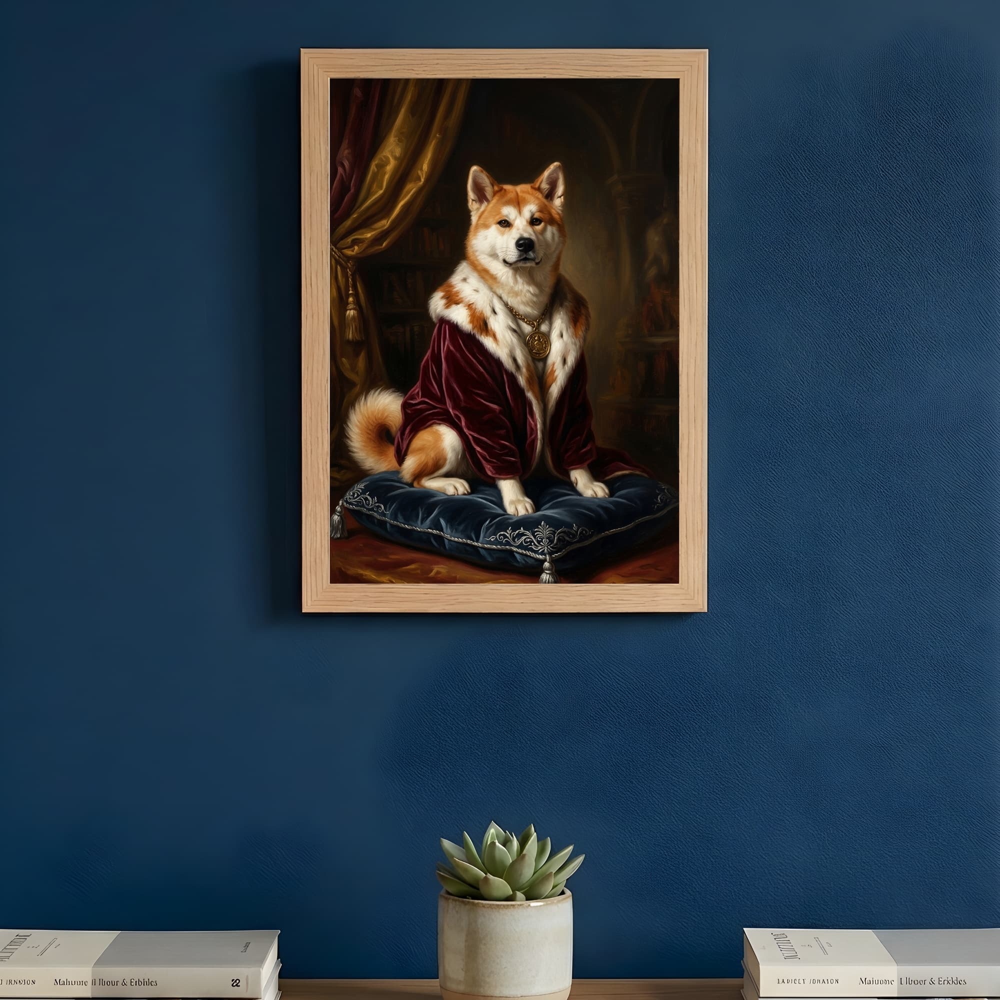 秋田犬のルネサンス肖像画額装プリント(A4サイズ) 3