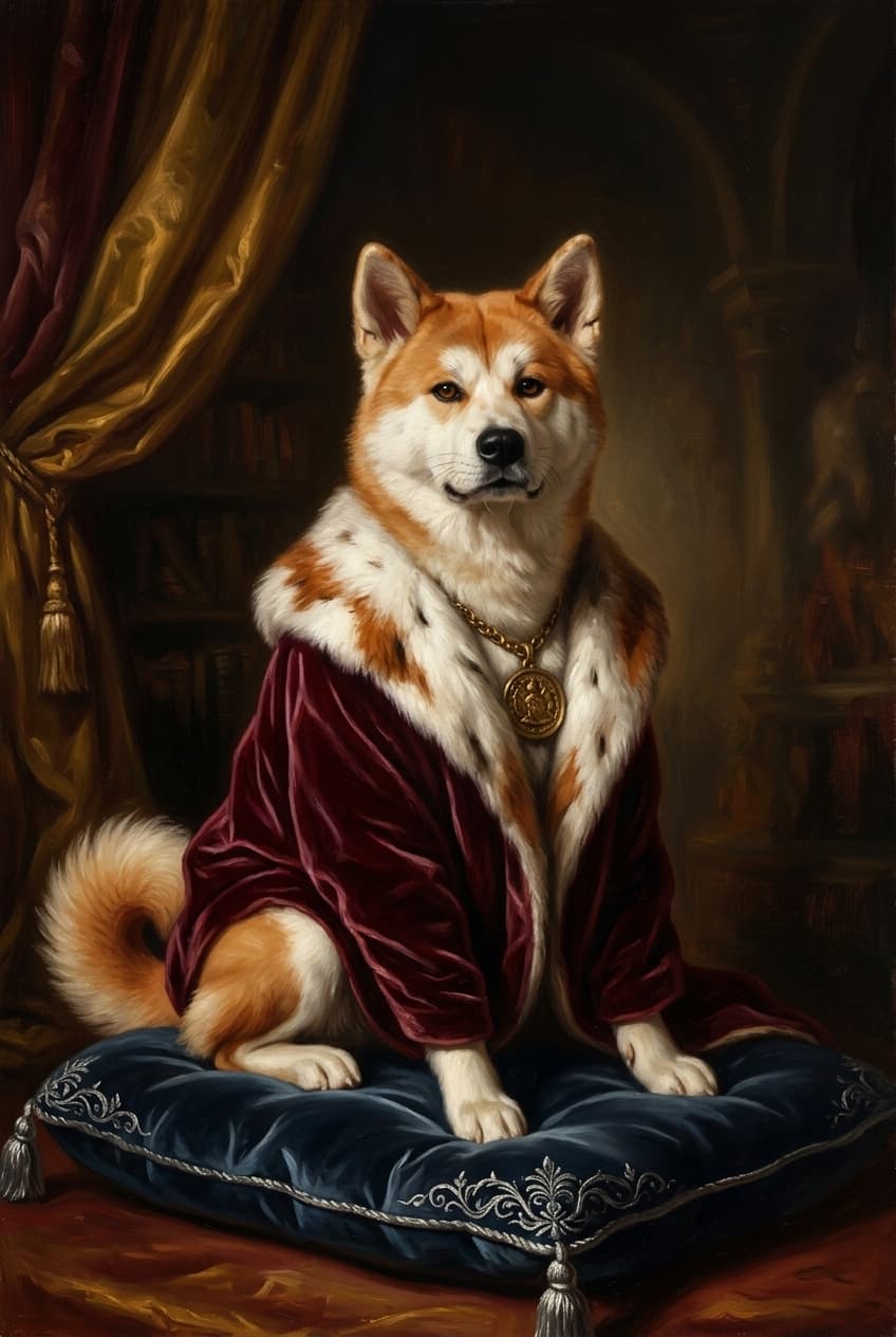 秋田犬のルネサンス肖像画額装プリント(A4サイズ) 4
